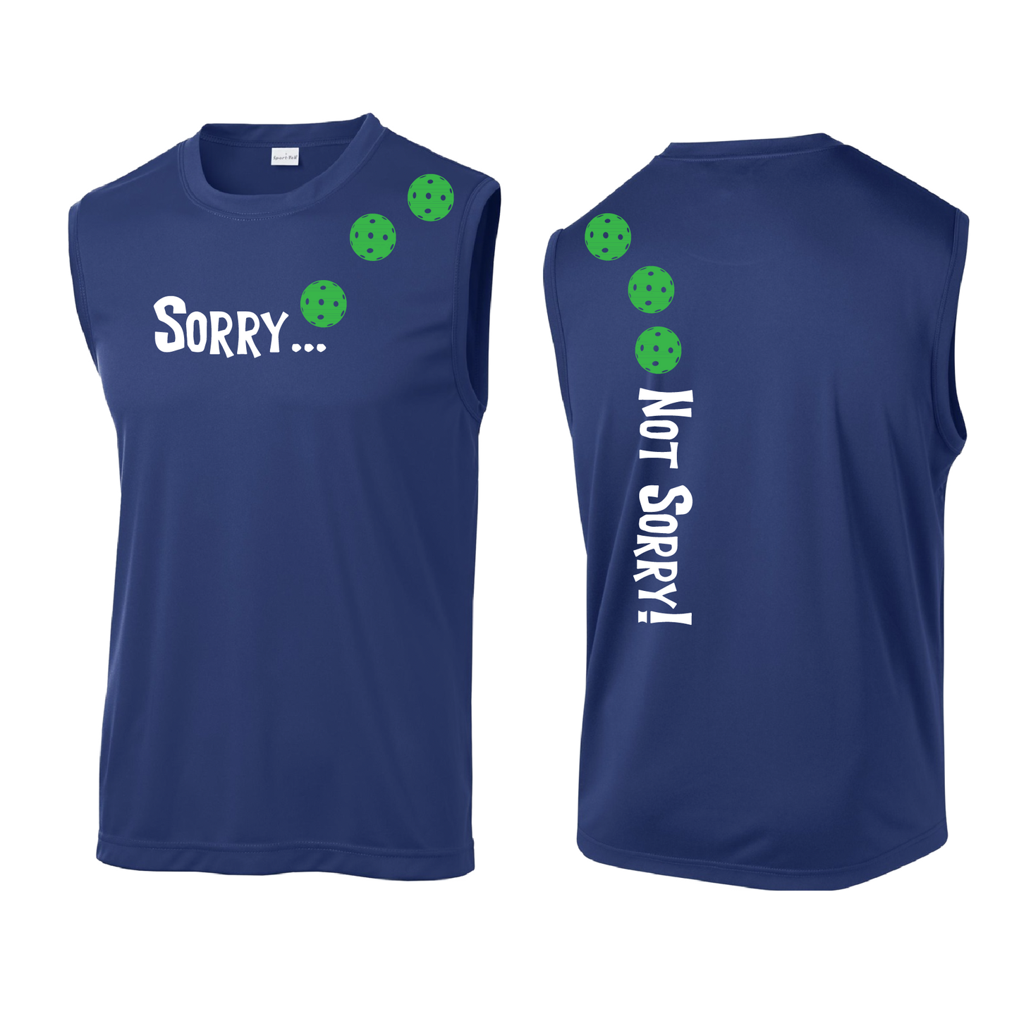 Sorry Not Sorry (Pickleballs Cyan Green Orange) | Men's Sleeveless Athletic Shirt | 100% Polyester