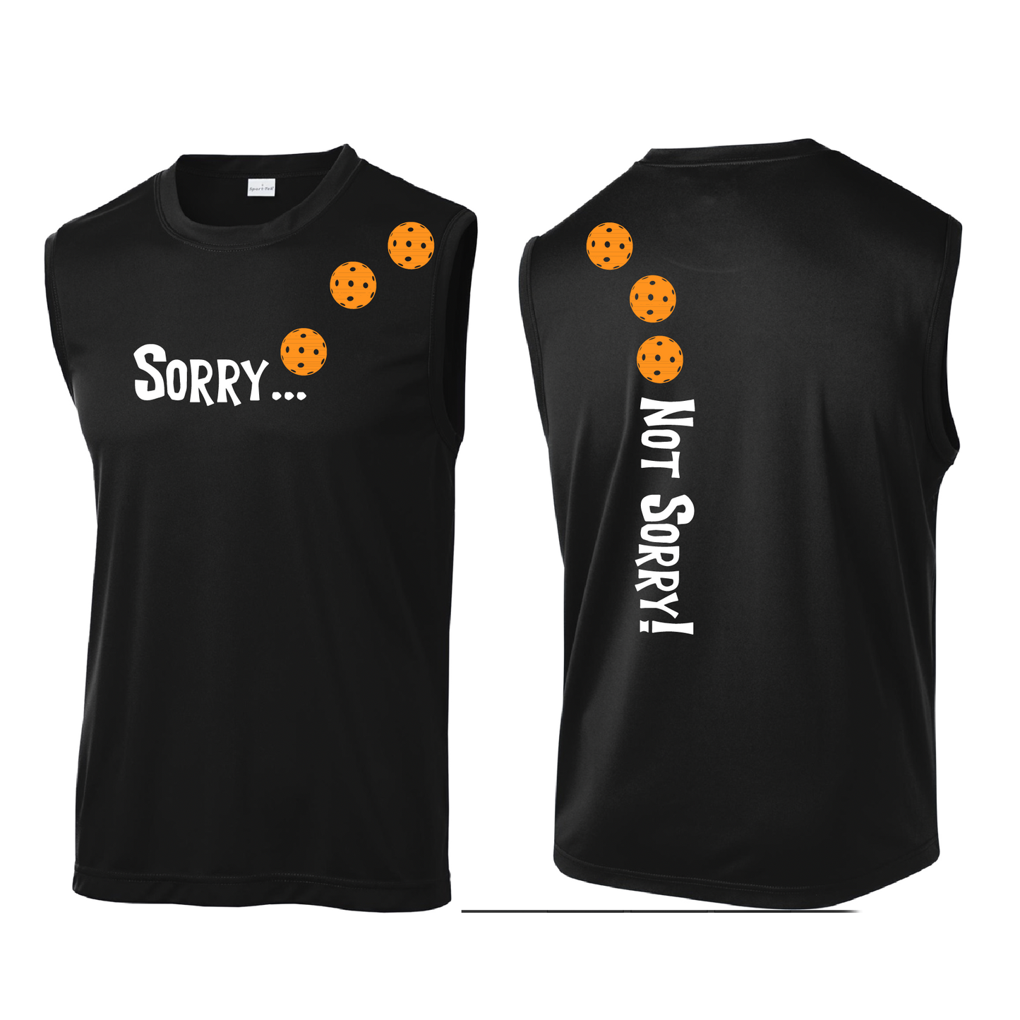 Sorry Not Sorry (Pickleballs Cyan Green Orange) | Men's Sleeveless Athletic Shirt | 100% Polyester