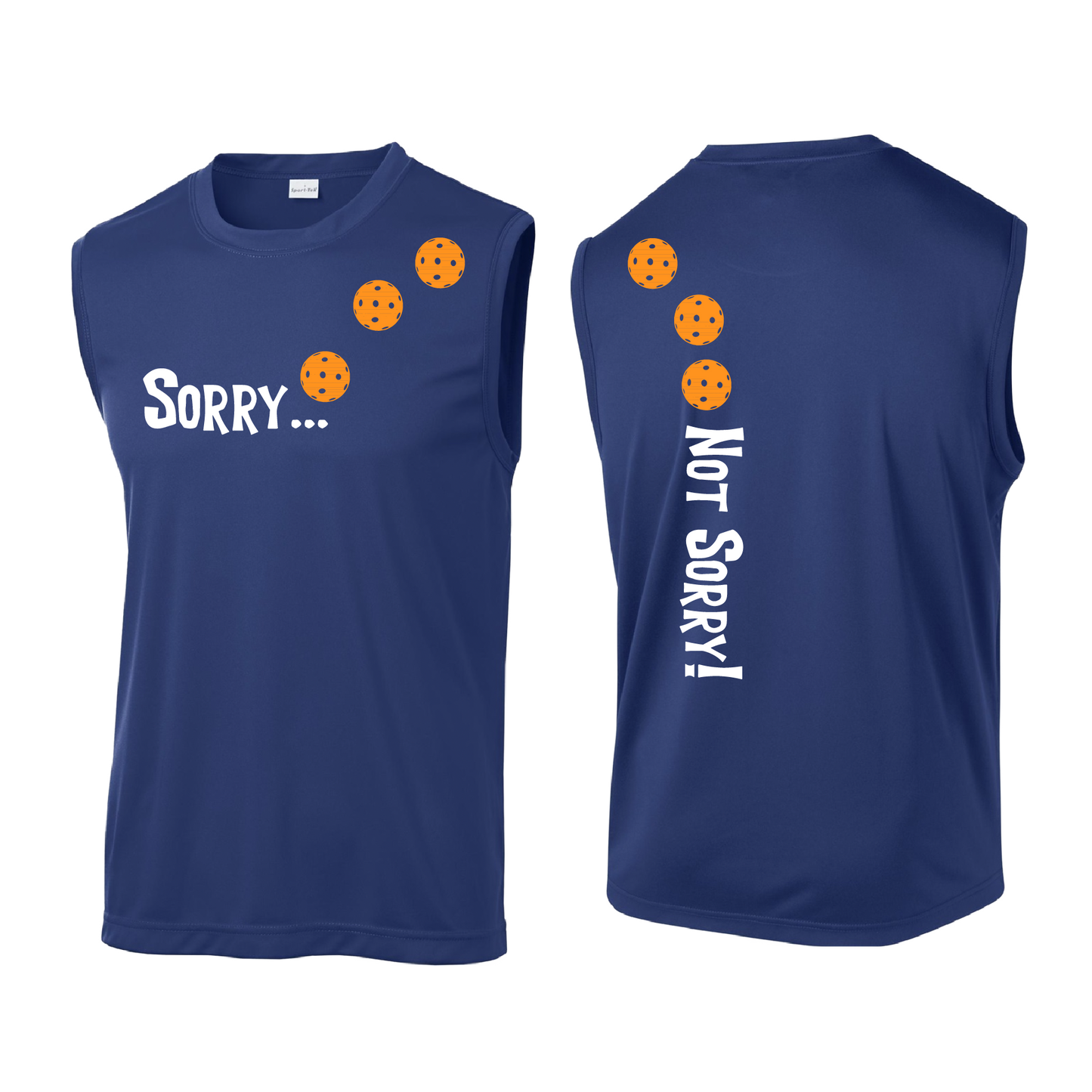 Sorry Not Sorry (Pickleballs Cyan Green Orange) | Men's Sleeveless Athletic Shirt | 100% Polyester