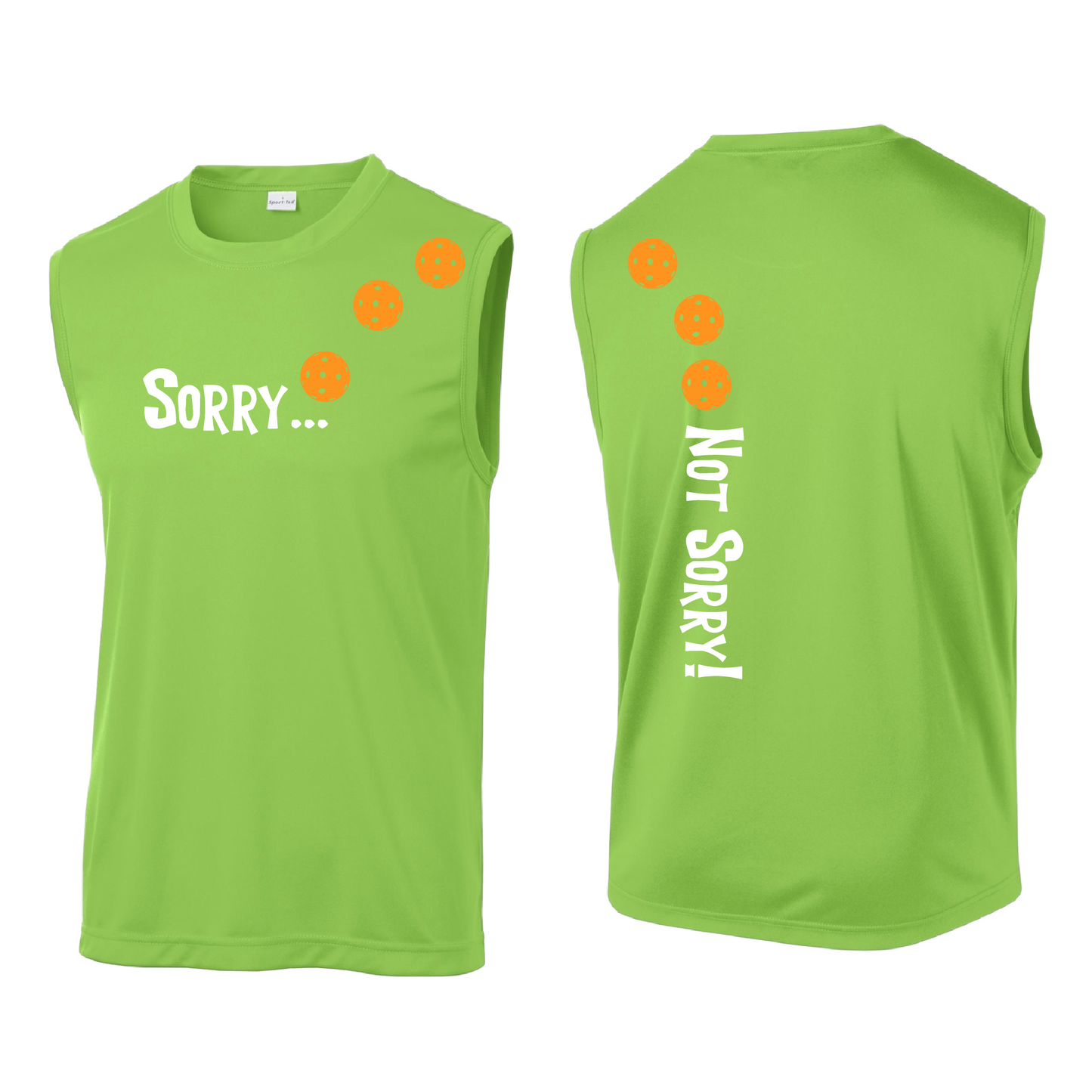 Sorry Not Sorry (Pickleballs Cyan Green Orange) | Men's Sleeveless Athletic Shirt | 100% Polyester