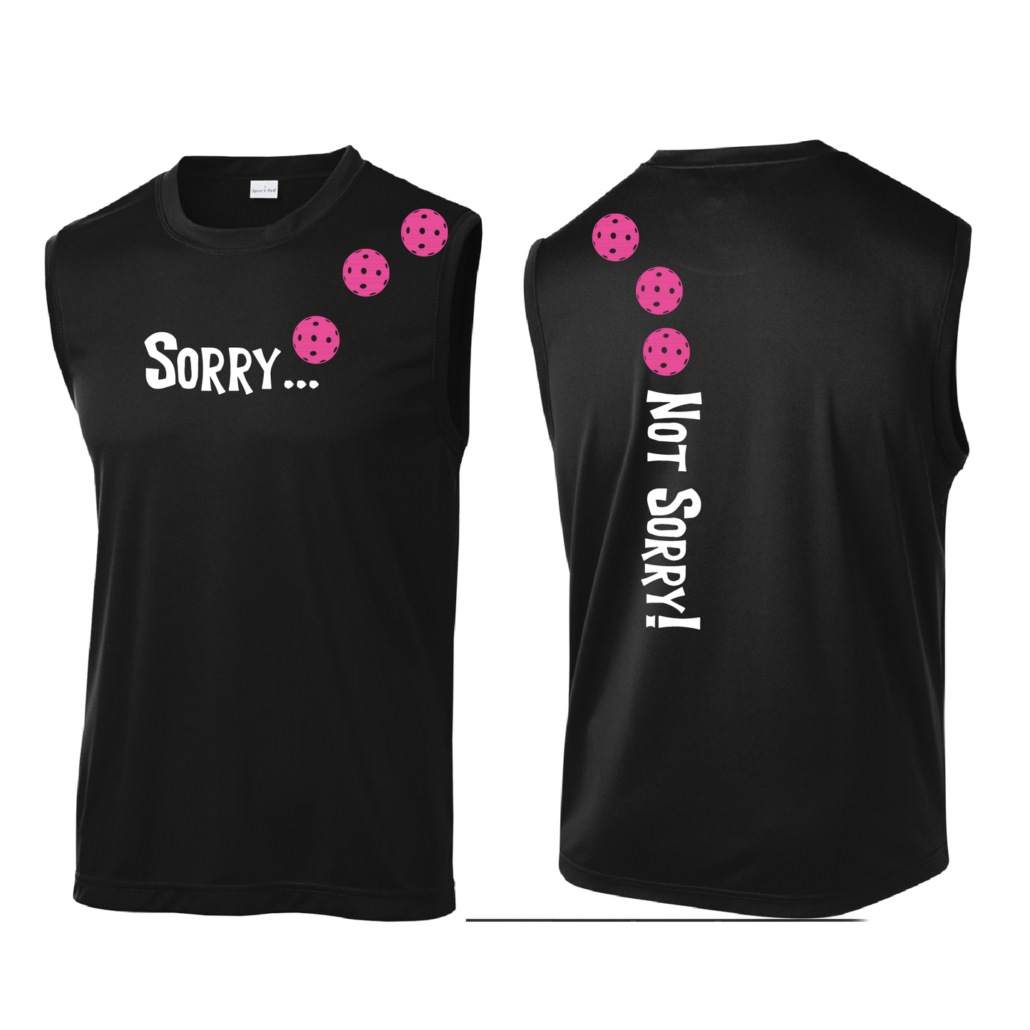 Sorry Not Sorry (Pickleballs Pink Purple Rainbow) | Men's Sleeveless Athletic Shirt | 100% Polyester