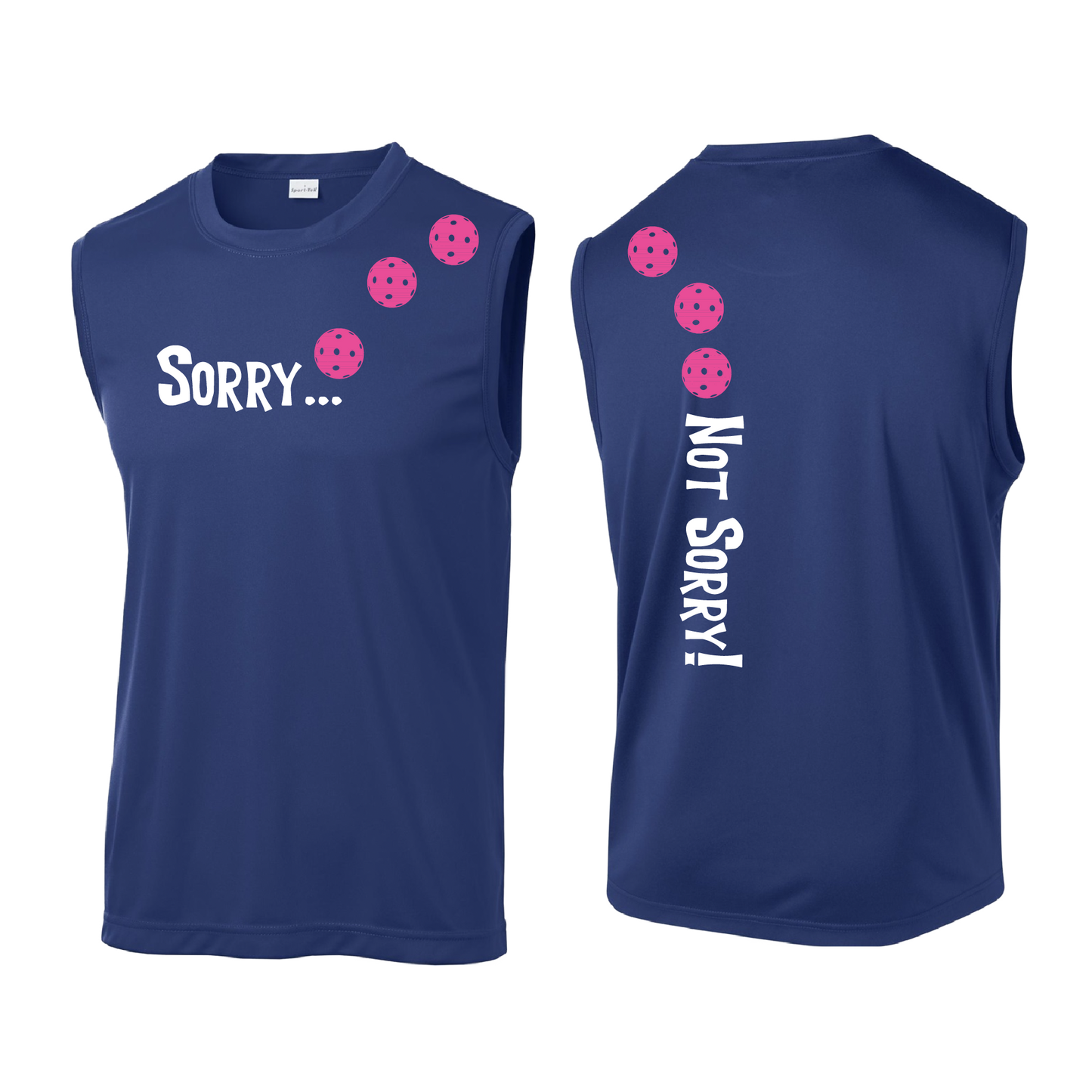 Sorry Not Sorry (Pickleballs Pink Purple Rainbow) | Men's Sleeveless Athletic Shirt | 100% Polyester