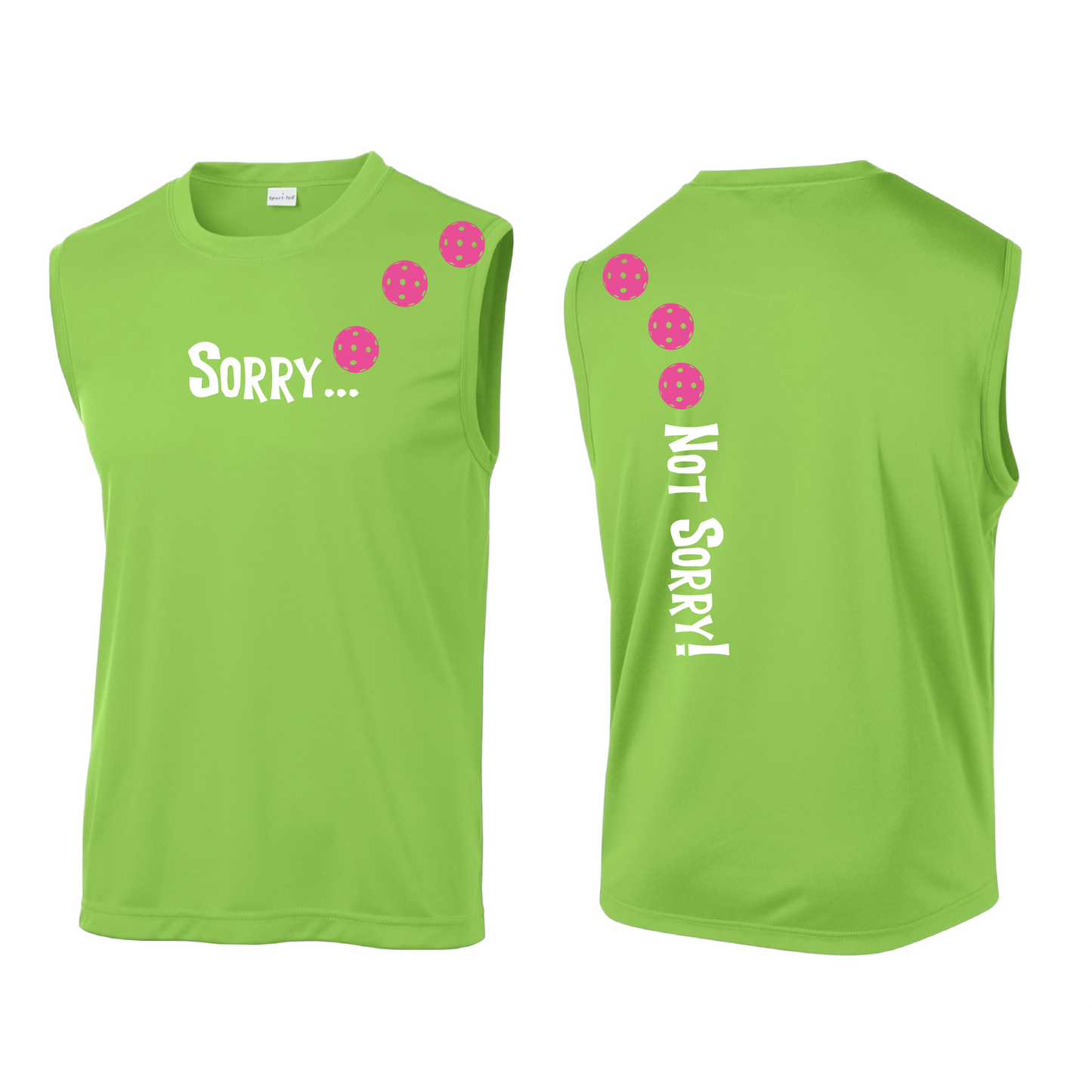 Sorry Not Sorry With Pickleballs (Pink Rainbow Red) Customizable | Men's Sleeveless Athletic Shirt | 100% Polyester