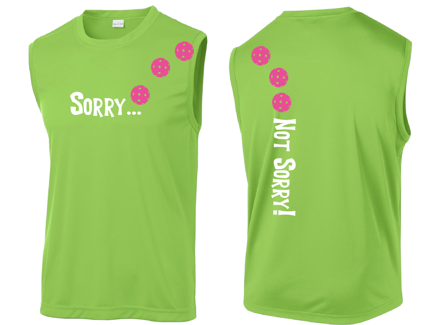 Sorry Not Sorry (Pickleballs Pink Purple Rainbow) | Men's Sleeveless Athletic Shirt | 100% Polyester