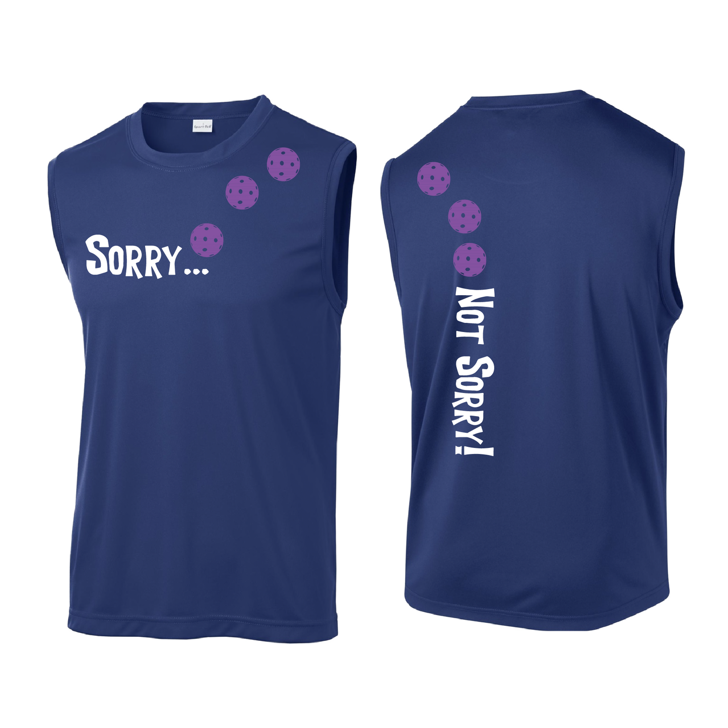 Sorry Not Sorry (Pickleballs Pink Purple Rainbow) | Men's Sleeveless Athletic Shirt | 100% Polyester