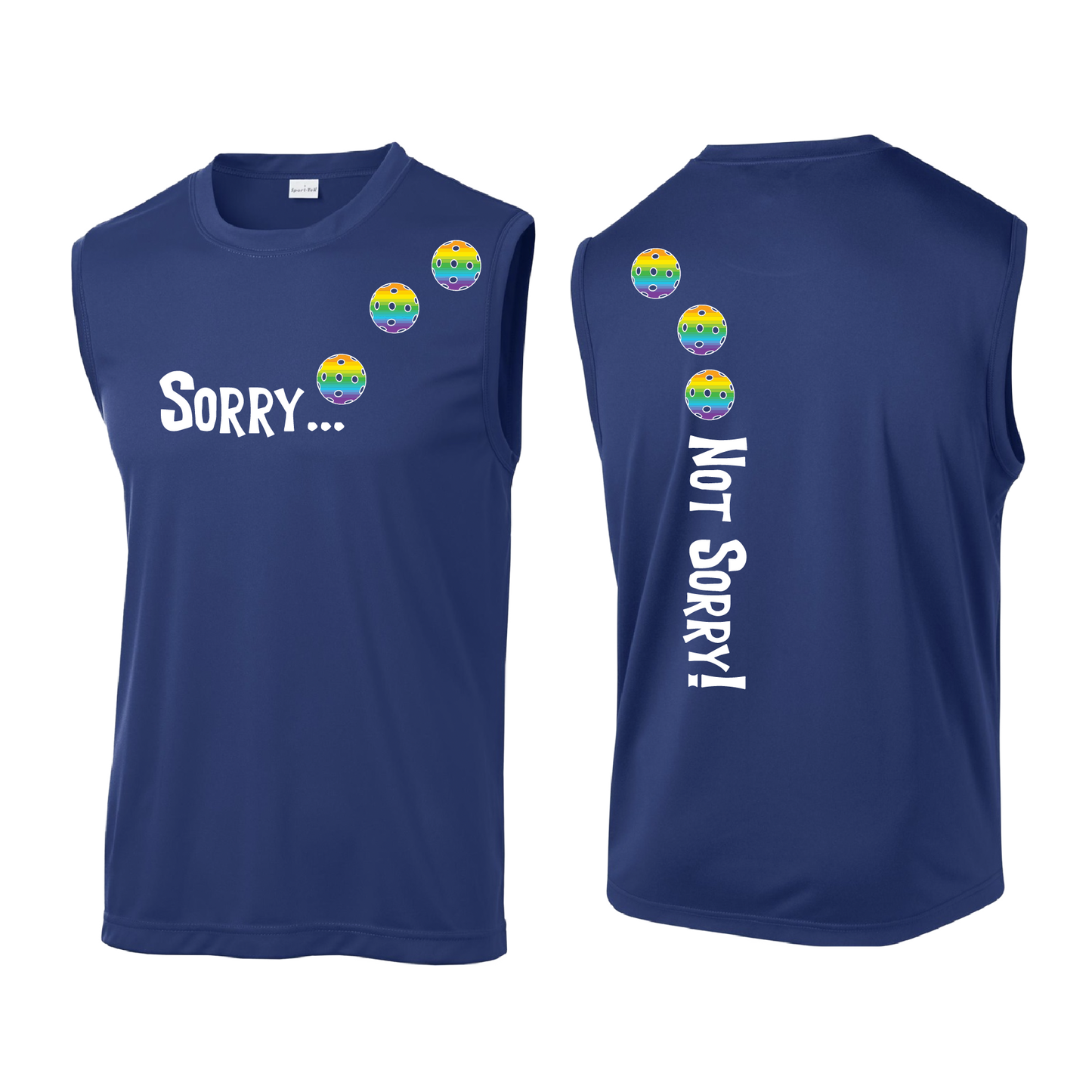 Sorry Not Sorry (Pickleballs Pink Purple Rainbow) | Men's Sleeveless Athletic Shirt | 100% Polyester