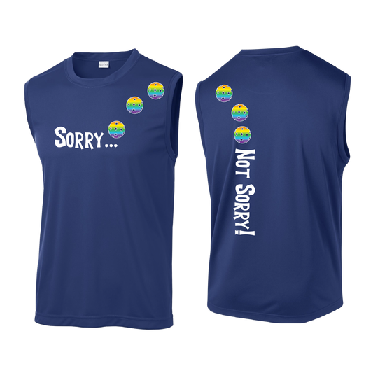 Sorry Not Sorry (Pickleballs Pink Purple Rainbow) | Men's Sleeveless Athletic Shirt | 100% Polyester