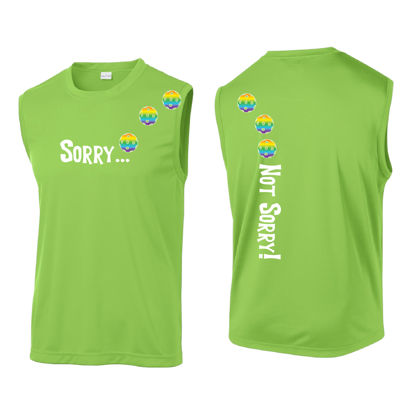 Sorry Not Sorry (Pickleballs Pink Purple Rainbow) | Men's Sleeveless Athletic Shirt | 100% Polyester