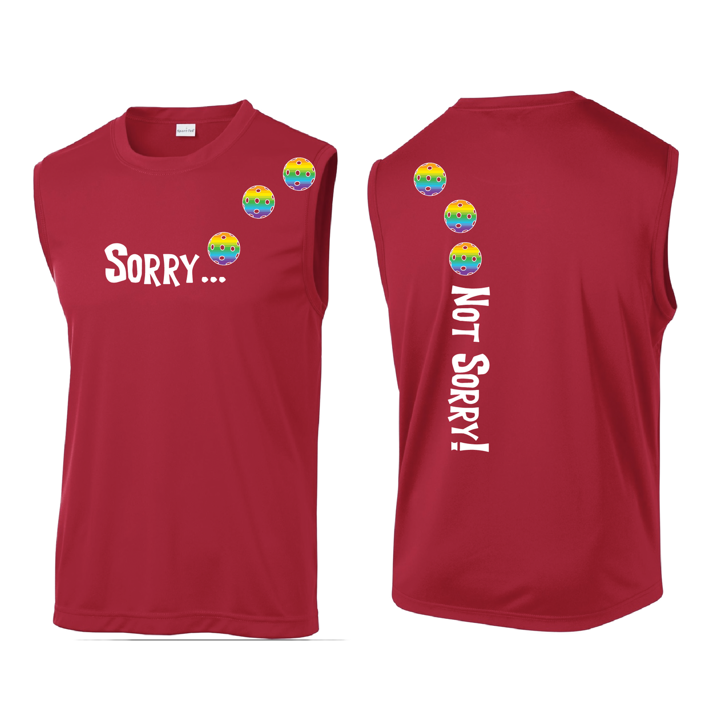 Sorry Not Sorry (Pickleballs Pink Purple Rainbow) | Men's Sleeveless Athletic Shirt | 100% Polyester