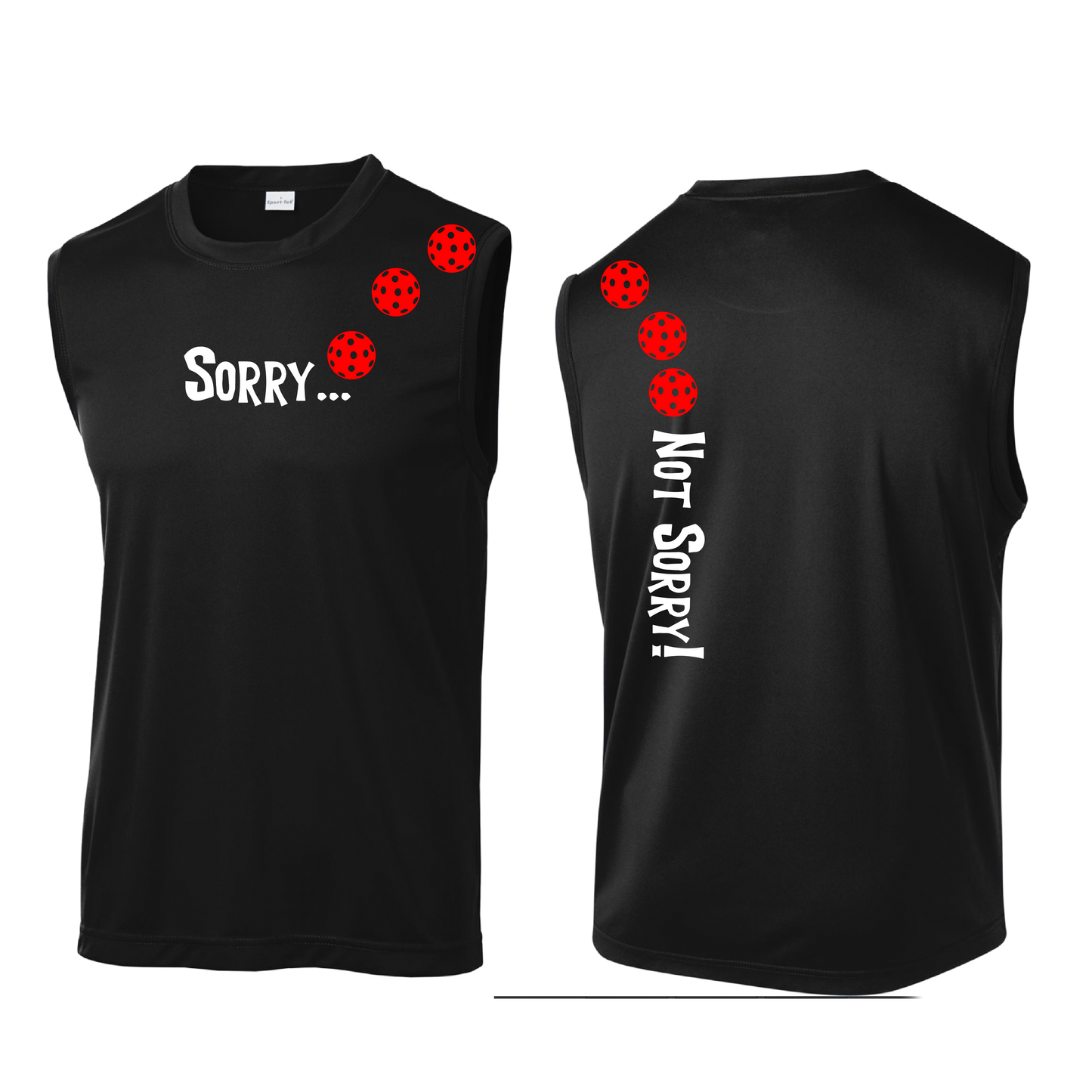 Sorry Not Sorry (Pickleballs Red White Yellow) | Men's Sleeveless Athletic Shirt | 100% Polyester