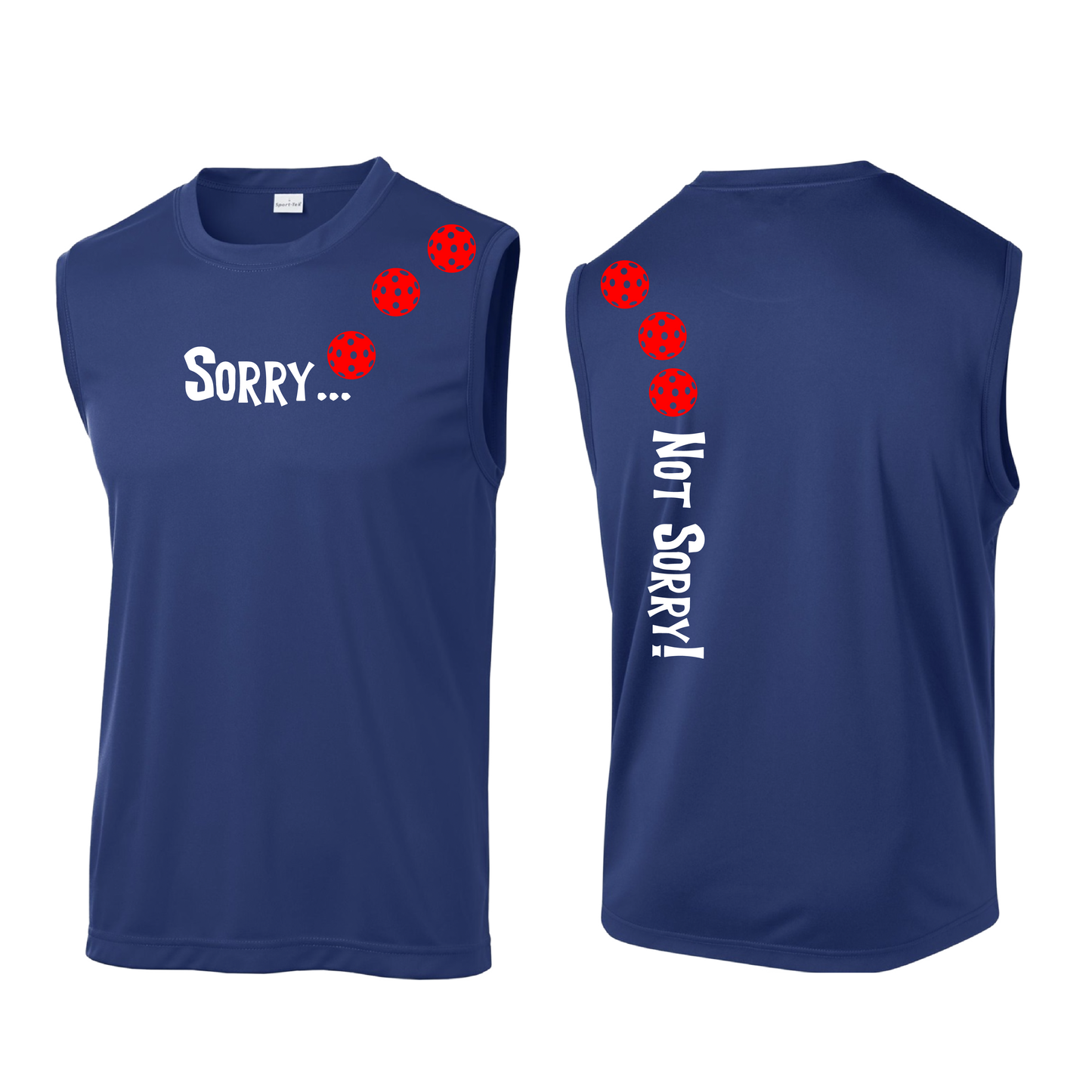 Sorry Not Sorry (Pickleballs Red White Yellow) | Men's Sleeveless Athletic Shirt | 100% Polyester