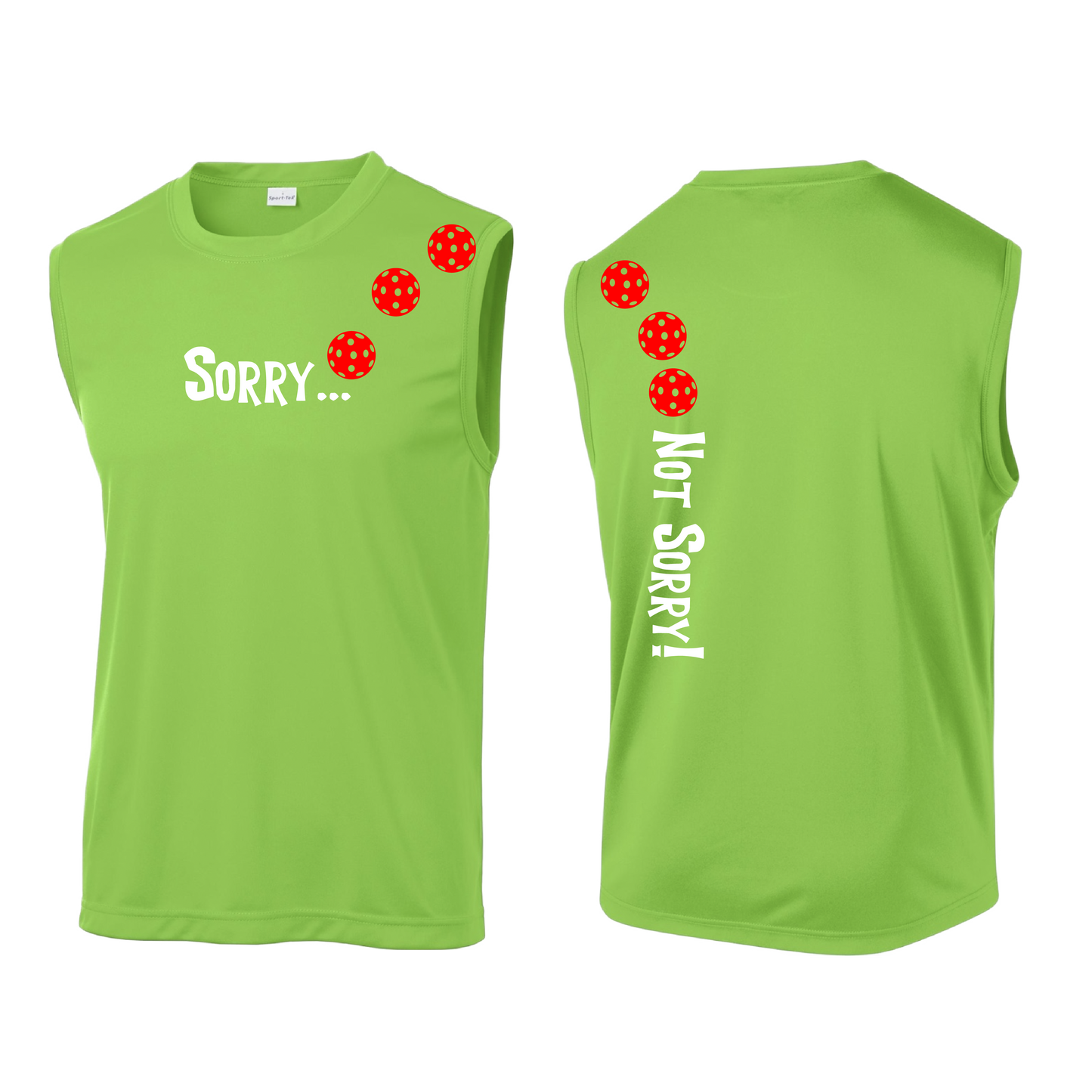 Sorry Not Sorry (Pickleballs Red White Yellow) | Men's Sleeveless Athletic Shirt | 100% Polyester