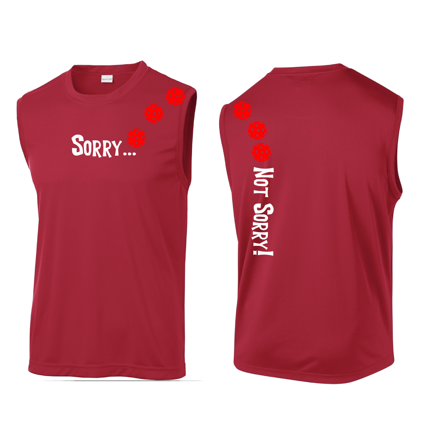 Sorry Not Sorry (Pickleballs Red White Yellow) | Men's Sleeveless Athletic Shirt | 100% Polyester