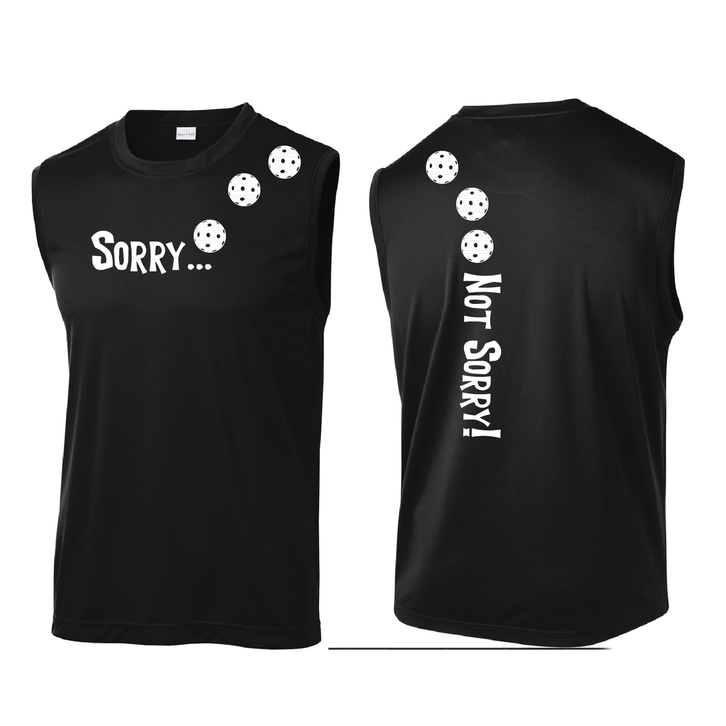 Sorry Not Sorry (Pickleballs Red White Yellow) | Men's Sleeveless Athletic Shirt | 100% Polyester