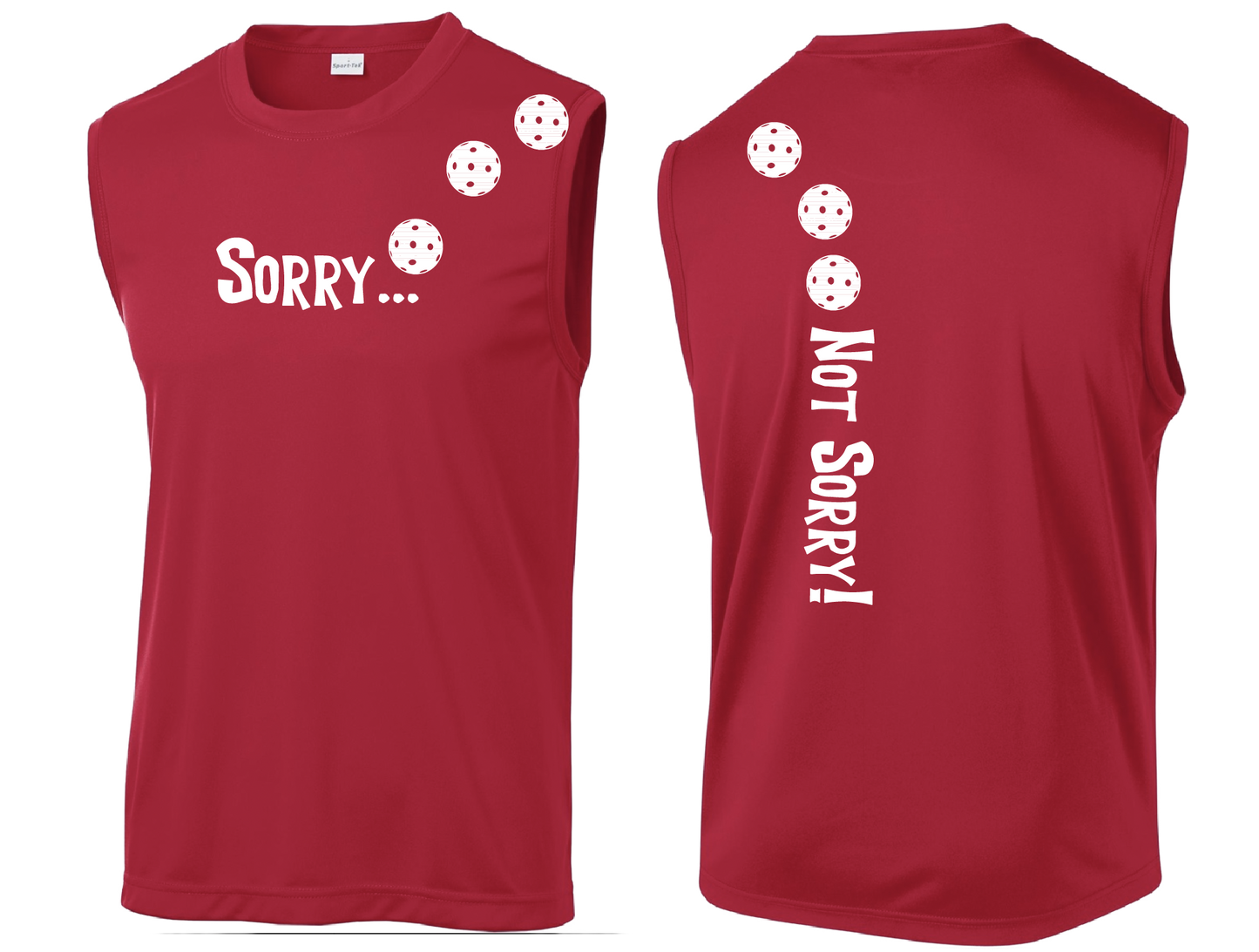 Sorry Not Sorry (Pickleballs Red White Yellow) | Men's Sleeveless Athletic Shirt | 100% Polyester