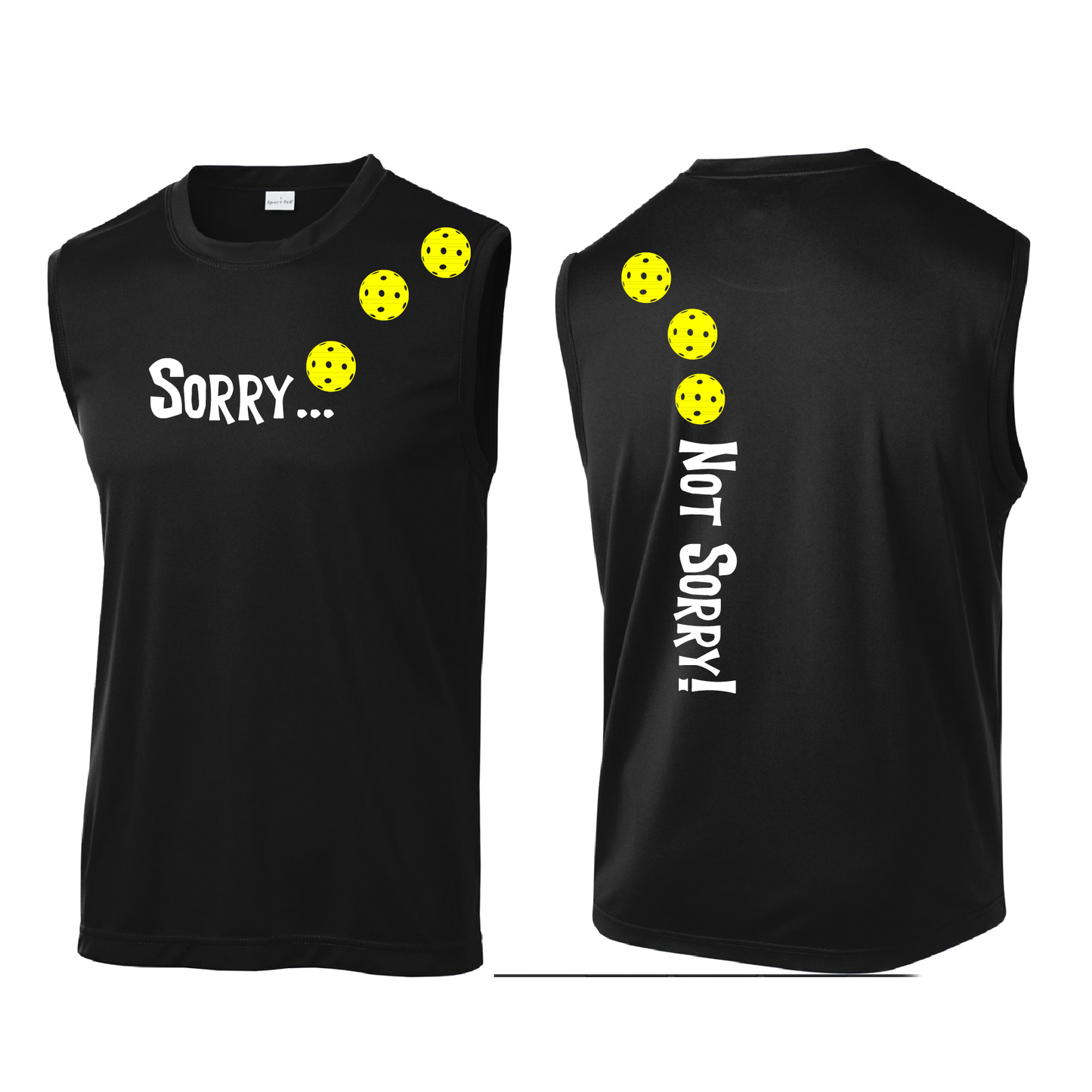 Sorry Not Sorry (Pickleballs Red White Yellow) | Men's Sleeveless Athletic Shirt | 100% Polyester