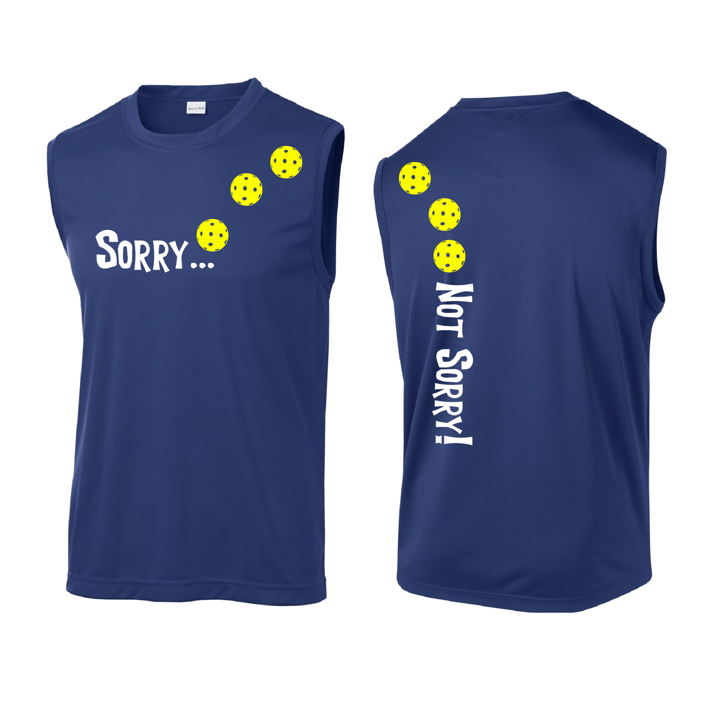 Sorry Not Sorry (Pickleballs Red White Yellow) | Men's Sleeveless Athletic Shirt | 100% Polyester