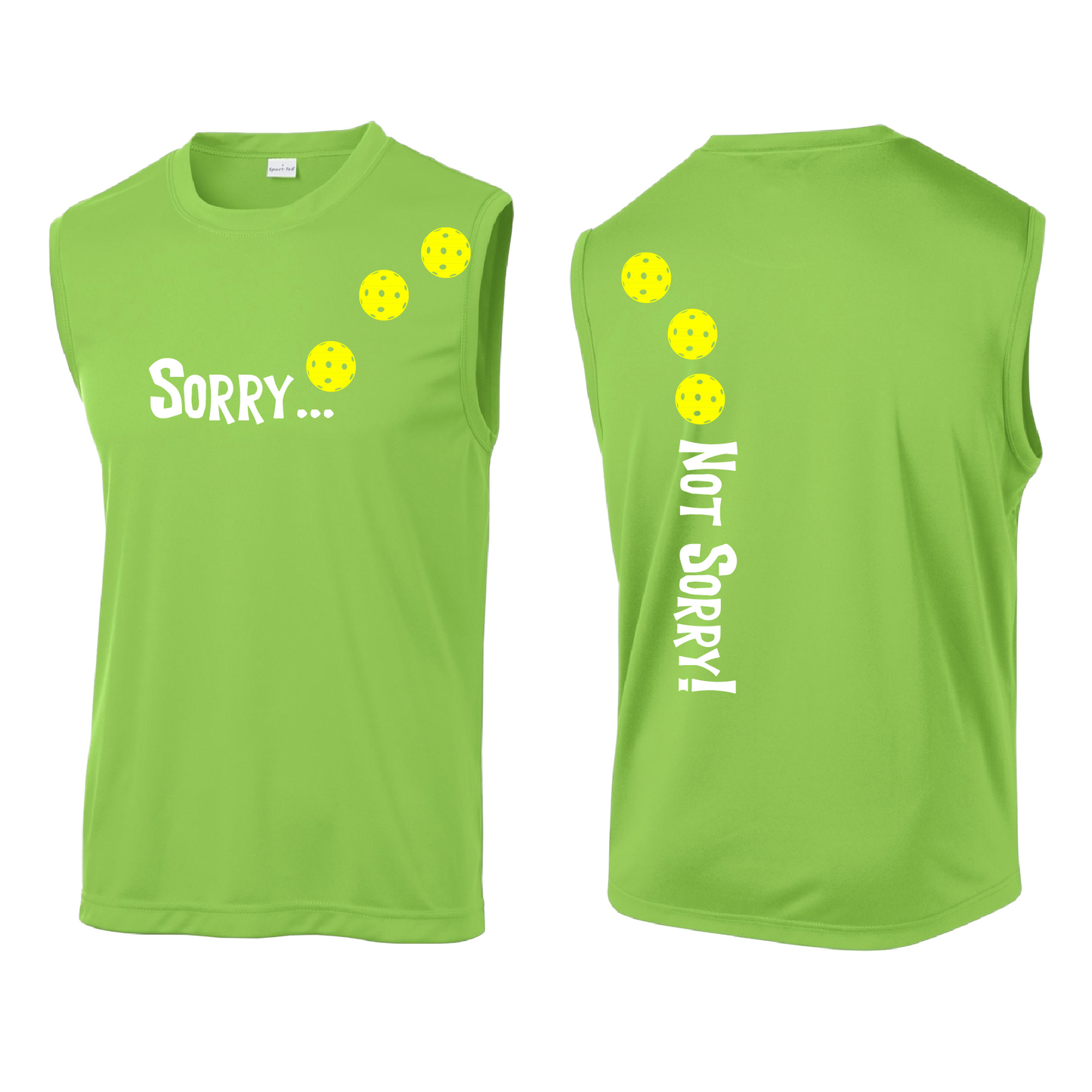 Sorry Not Sorry (Pickleballs Red White Yellow) | Men's Sleeveless Athletic Shirt | 100% Polyester