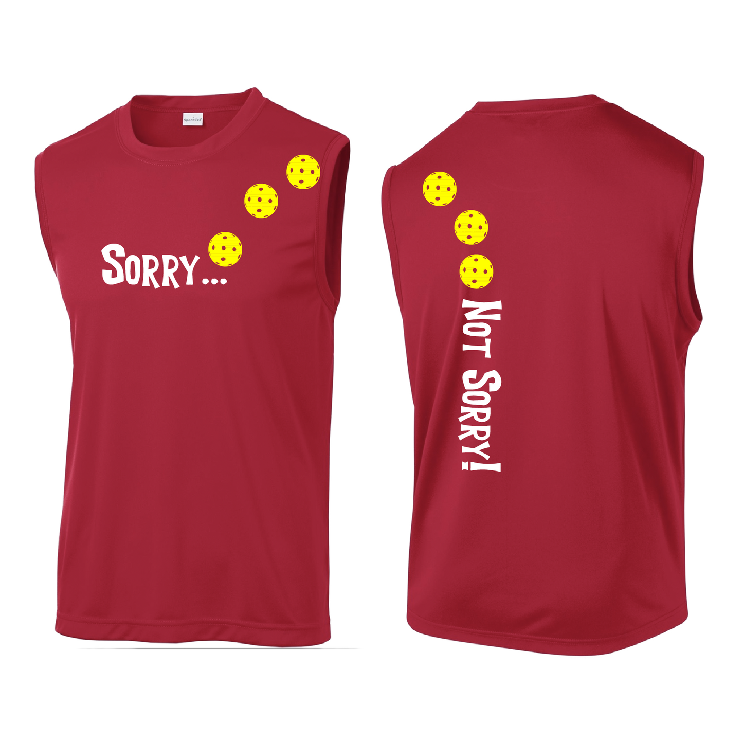 Sorry Not Sorry (Pickleballs Red White Yellow) | Men's Sleeveless Athletic Shirt | 100% Polyester