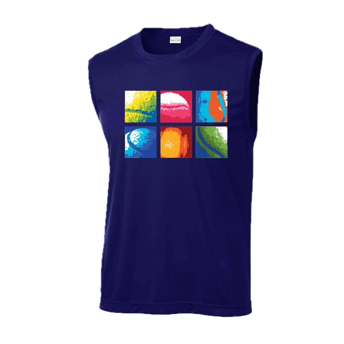 Tennis Squares | Men's Sleeveless Athletic Tennis Performance T-Shirt | 100% Polyester