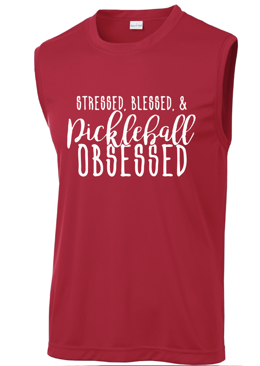 Stressed Blessed & Pickleball Obsessed | Men's Sleeveless Athletic Shirt | 100% Polyester