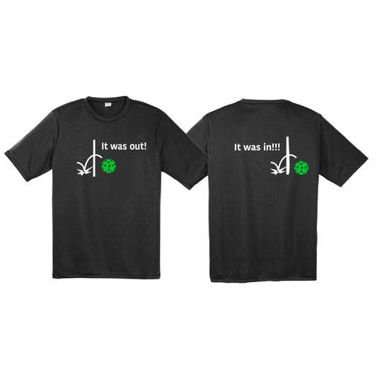 It Was Out! It Was In! (Pickleballs Cyan Green Orange) | Men's Short Sleeve Athletic Performance T-Shirt | 100% Polyester