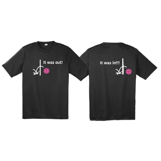 It Was Out! It Was In! (Pickleballs Pink Purple Rainbow) | Men's Short Sleeve Athletic Performance T-Shirt | 100% Polyester