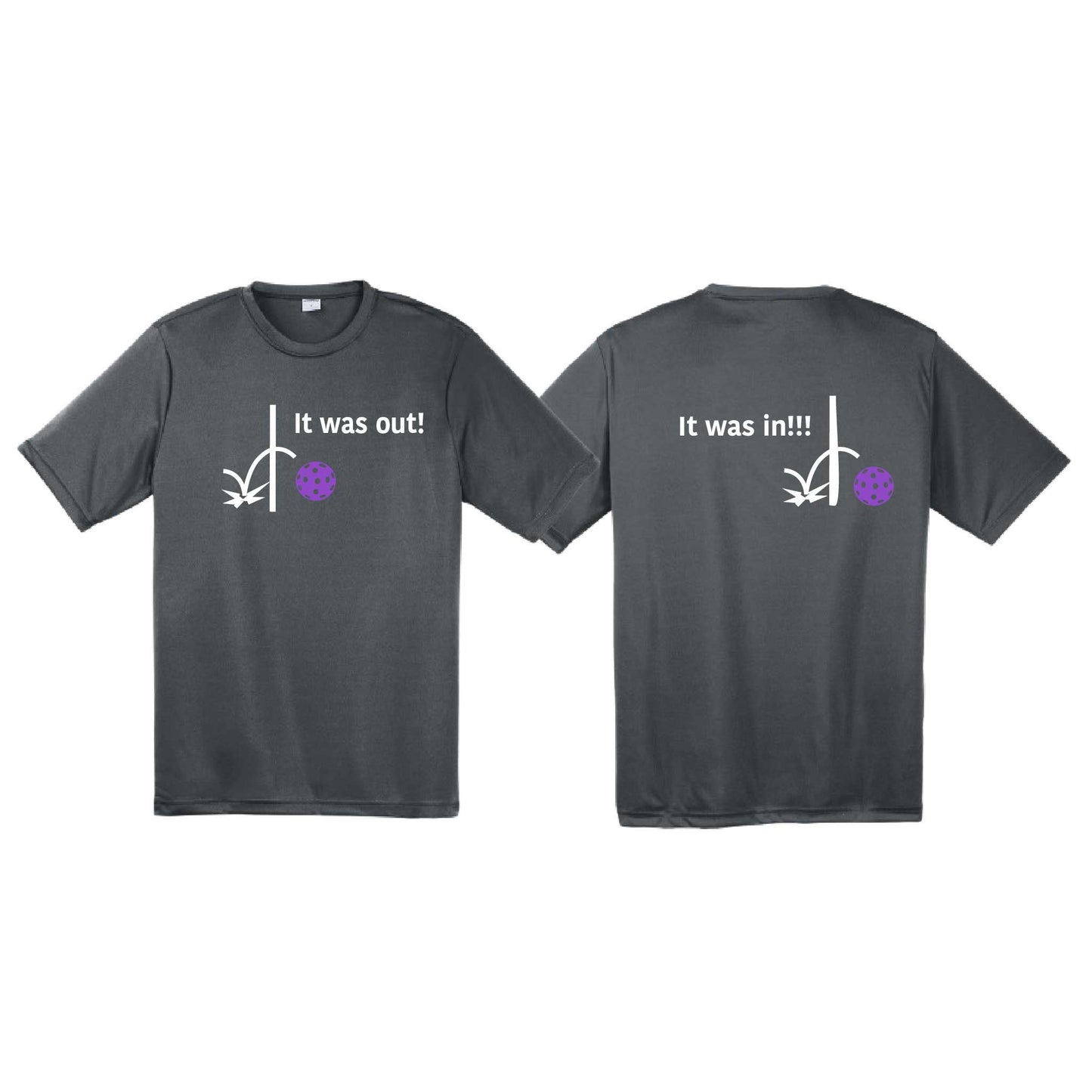 It Was Out! It Was In! (Pickleballs Pink Purple Rainbow) | Men's Short Sleeve Athletic Performance T-Shirt | 100% Polyester