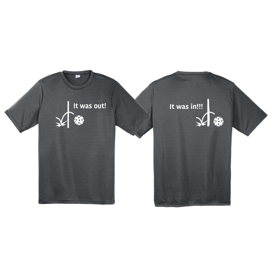 It Was Out! It Was In! (Pickleballs Red White Yellow) | Men's Short Sleeve Athletic Performance T-Shirt | 100% Polyester