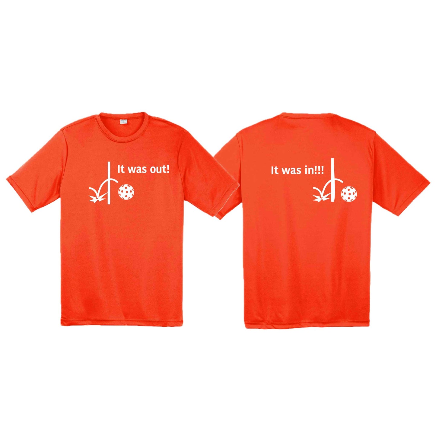It Was Out! It Was In! (Pickleballs Red White Yellow) | Men's Short Sleeve Athletic Performance T-Shirt | 100% Polyester
