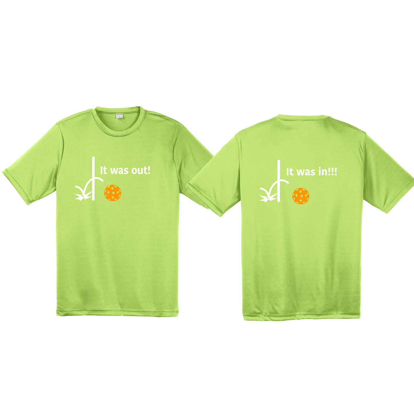 It Was Out! It Was In! (Pickleballs Cyan Green Orange) | Men's Short Sleeve Athletic Shirt | 100% Polyester