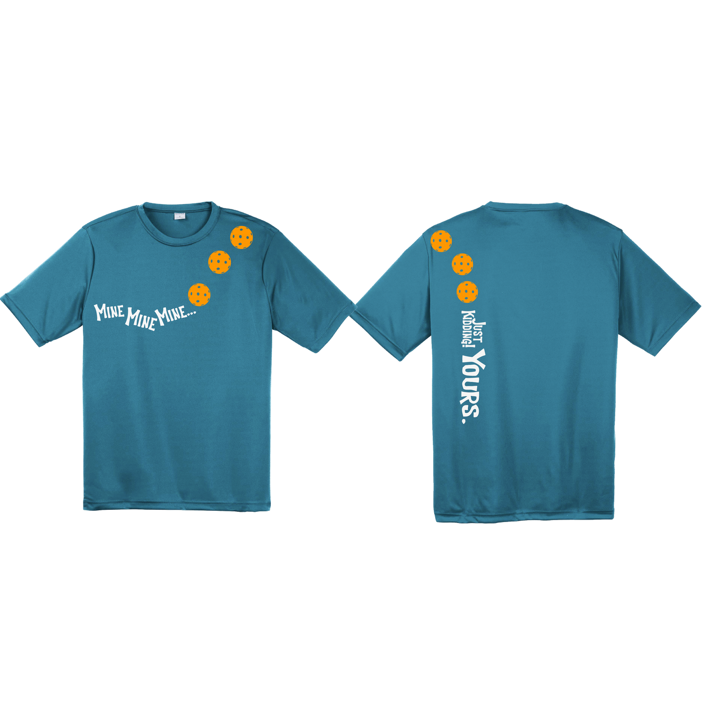 Mine JK Yours (Pickleballs Cyan Green Orange) | Men's Short Sleeve Athletic Shirt | 100% Polyester