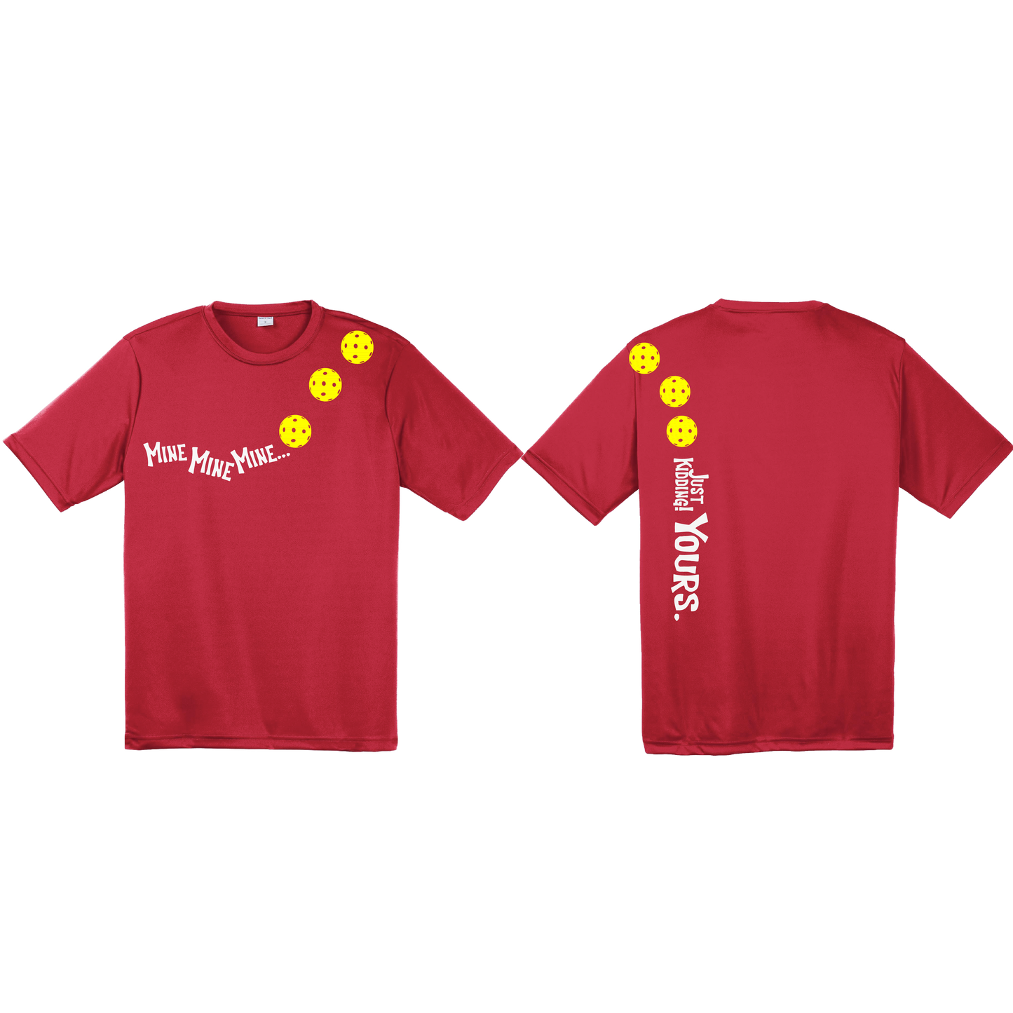 Mine JK Yours (Pickleballs Red White Yellow) | Men's Short Sleeve Athletic Shirt | 100% Polyester