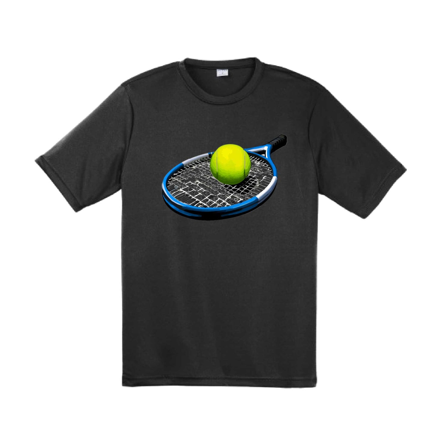Tennis Racquet and Ball | Men's Short Sleeve Athletic Tennis Performance T-Shirt | 100% Polyester