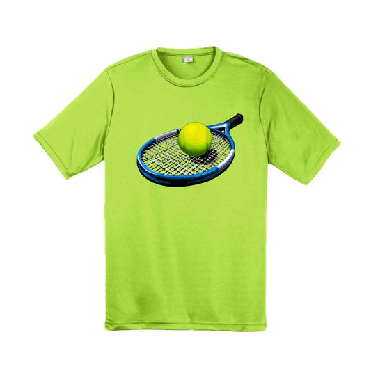 Tennis Racquet and Ball | Men's Short Sleeve Athletic Tennis Performance T-Shirt | 100% Polyester