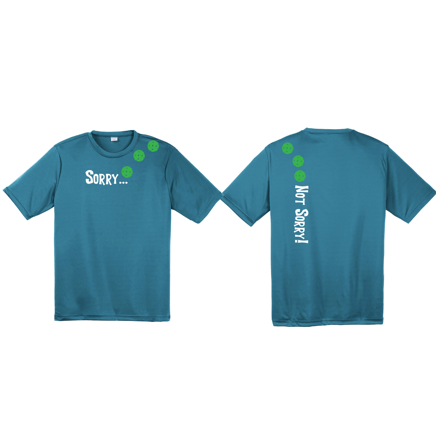 Sorry Not Sorry (Pickleballs Cyan Green Orange) | Men's Short Sleeve Athletic Shirt | 100% Polyester