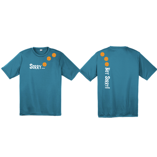 Sorry Not Sorry (Pickleballs Cyan Green Orange) | Men's Short Sleeve Athletic Shirt | 100% Polyester