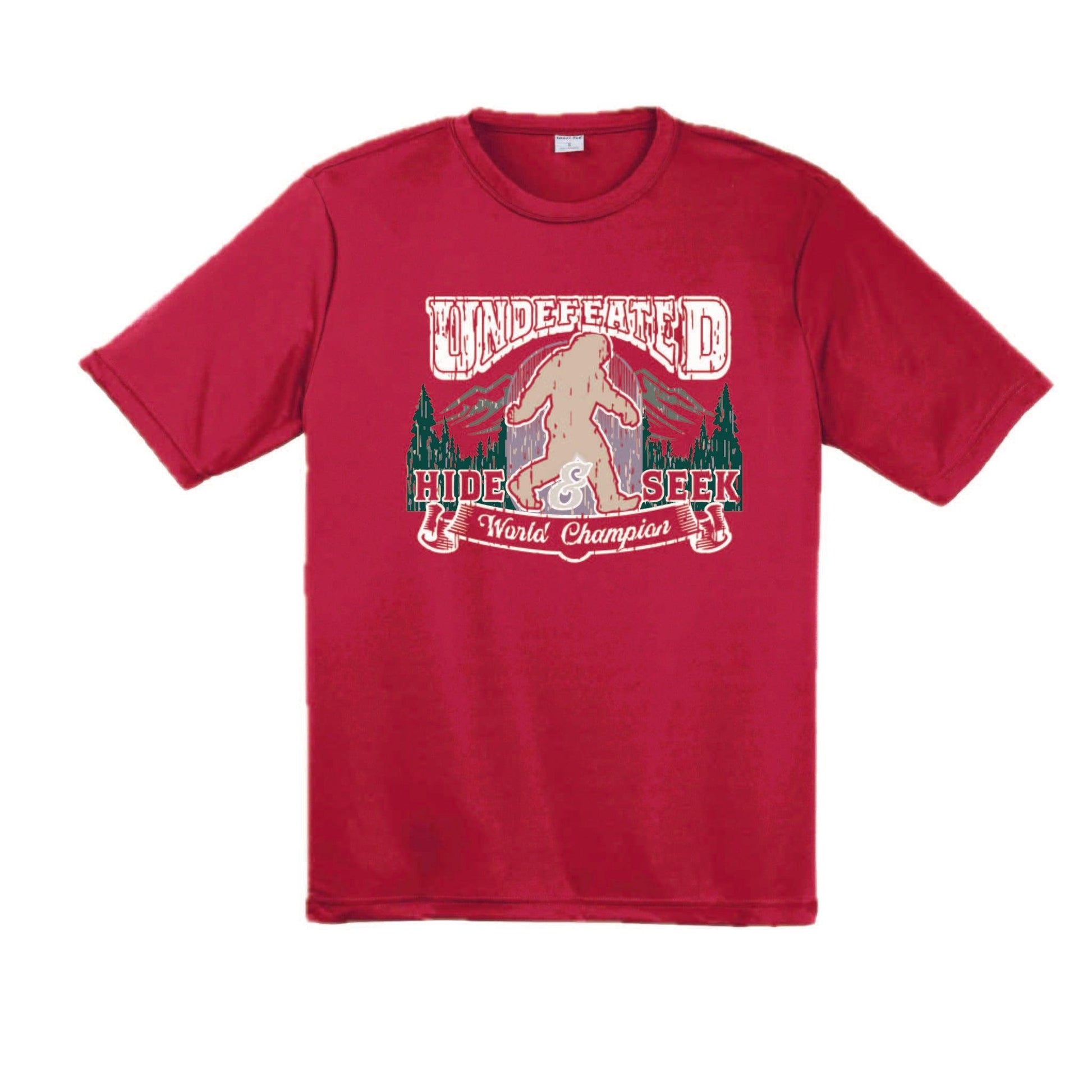 Undefeated Hide & Seek World Champion | Men's Short Sleeve Camping T-Shirt | 100% Polyester