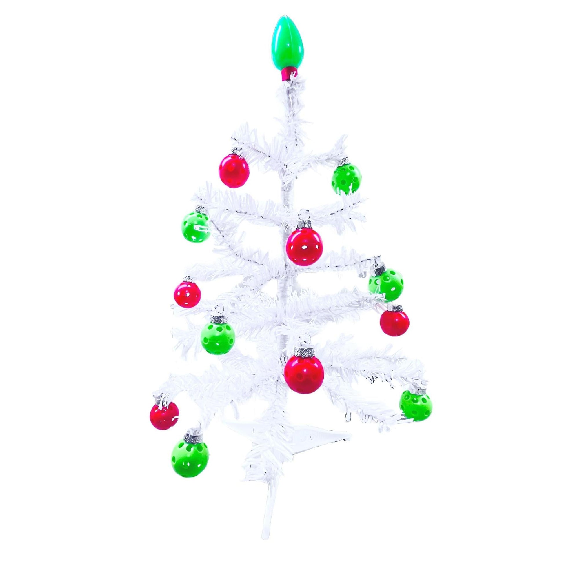Micro White Christmas Tree With 12 Micro Pickleball Ornaments | Pickleball Christmas Gifts And Decor