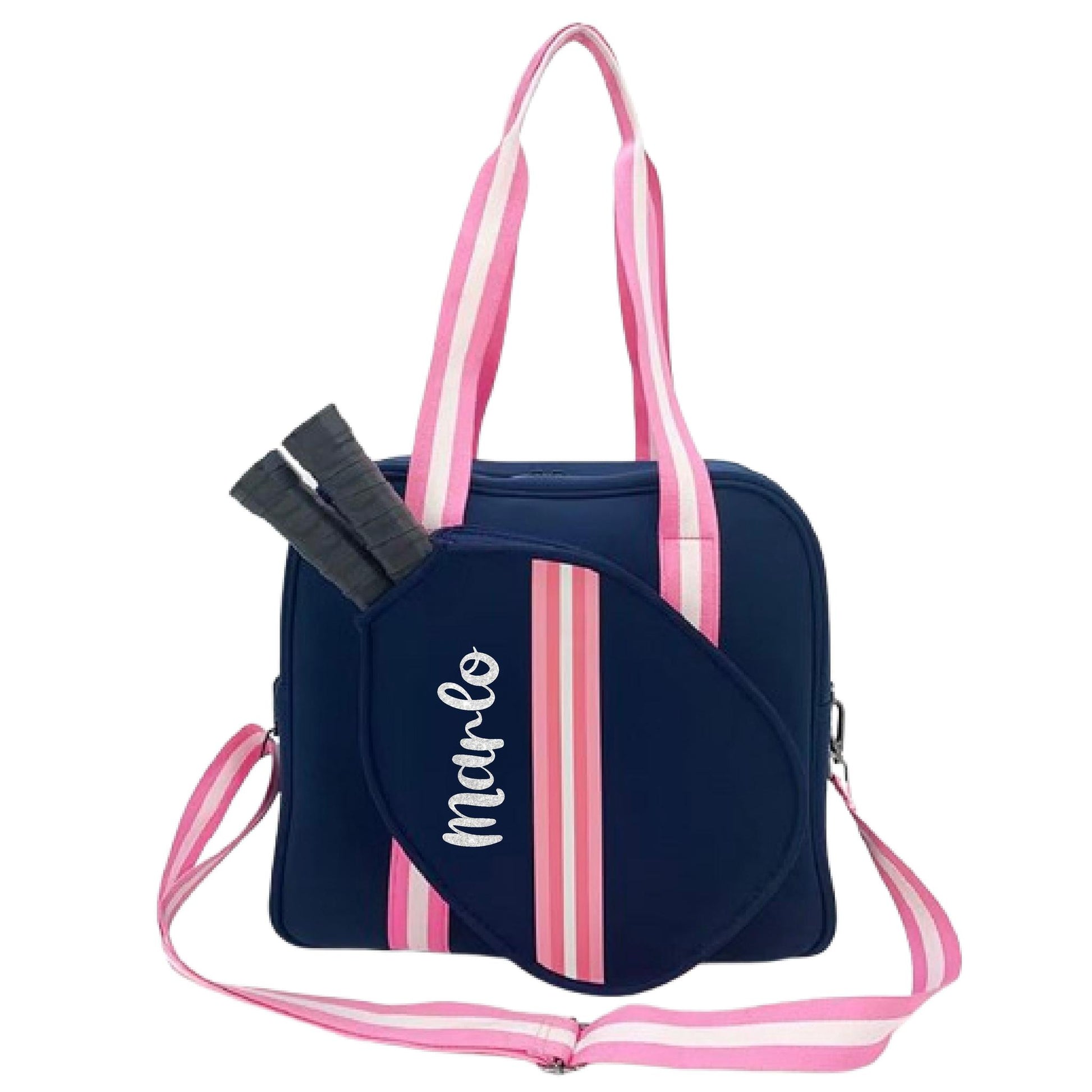 "Midnight" Blue with Pink Trim Pickleball Bag (Free Customization) | Pickleball Sports Bag | Medium Size Court Bag