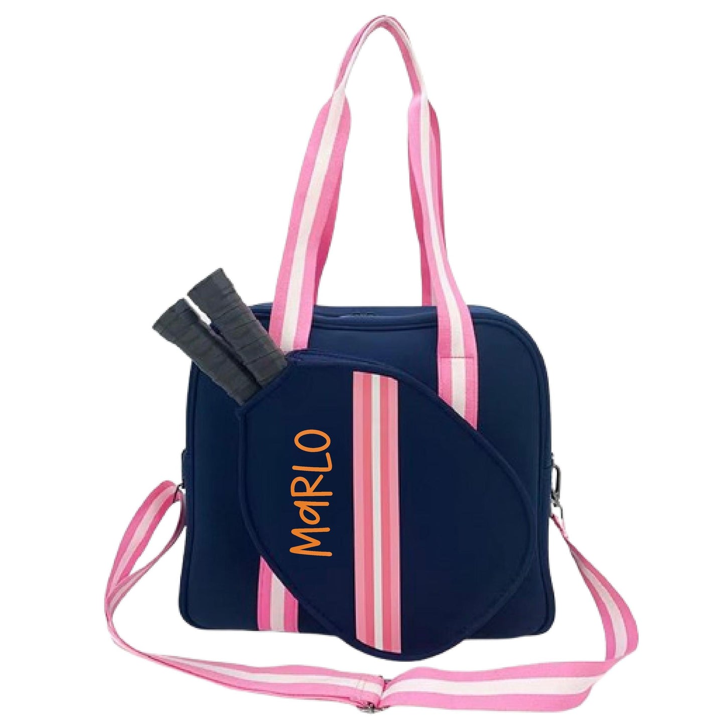 "Midnight" Blue with Pink Trim Pickleball Bag (Free Personalization) | Pickleball Sports Bag | Medium Size Court Bag