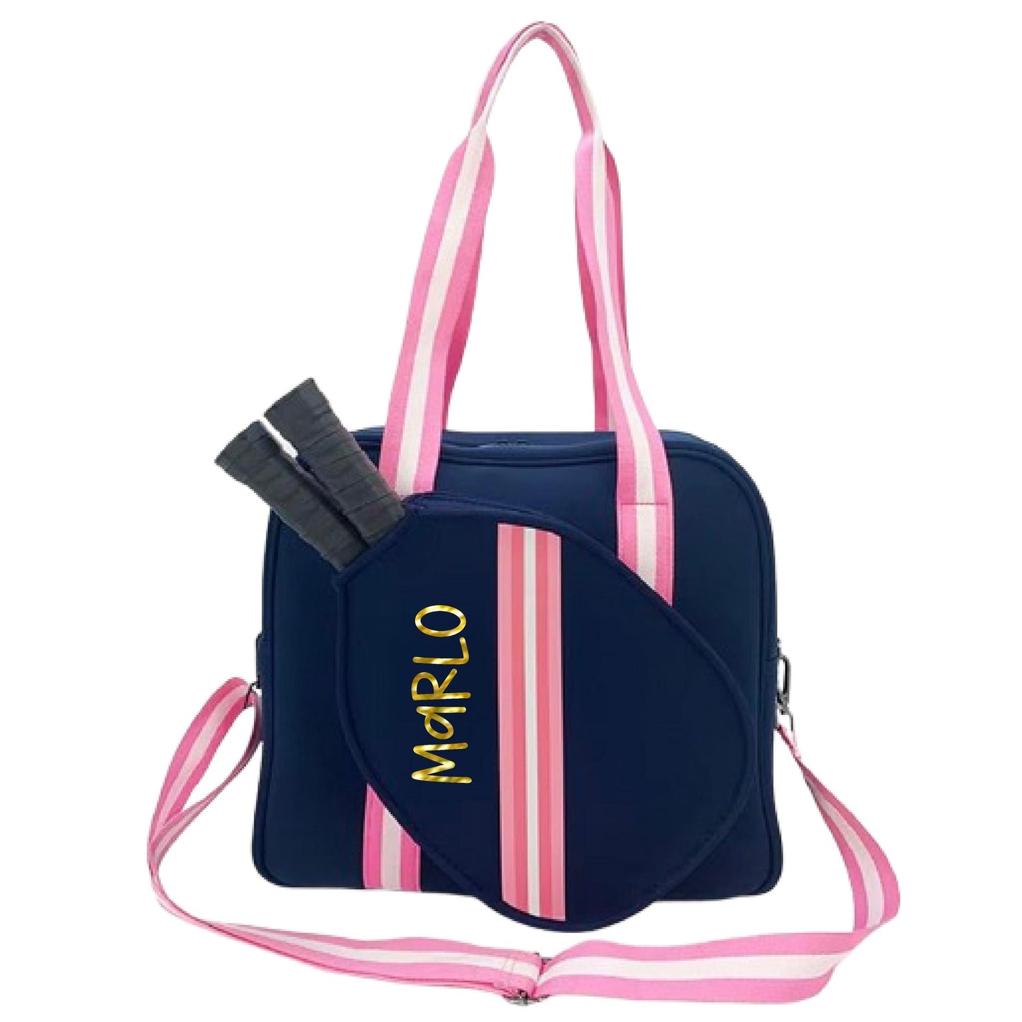 "Midnight" Blue with Pink Trim Pickleball Bag (Free Personalization) | Pickleball Sports Bag | Medium Size Court Bag