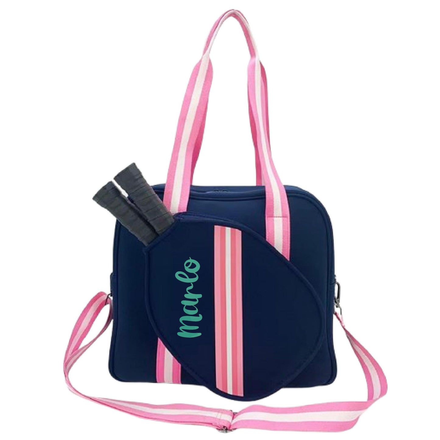 "Midnight" Blue with Pink Trim Pickleball Bag (Free Personalization) | Pickleball Sports Bag | Medium Size Court Bag