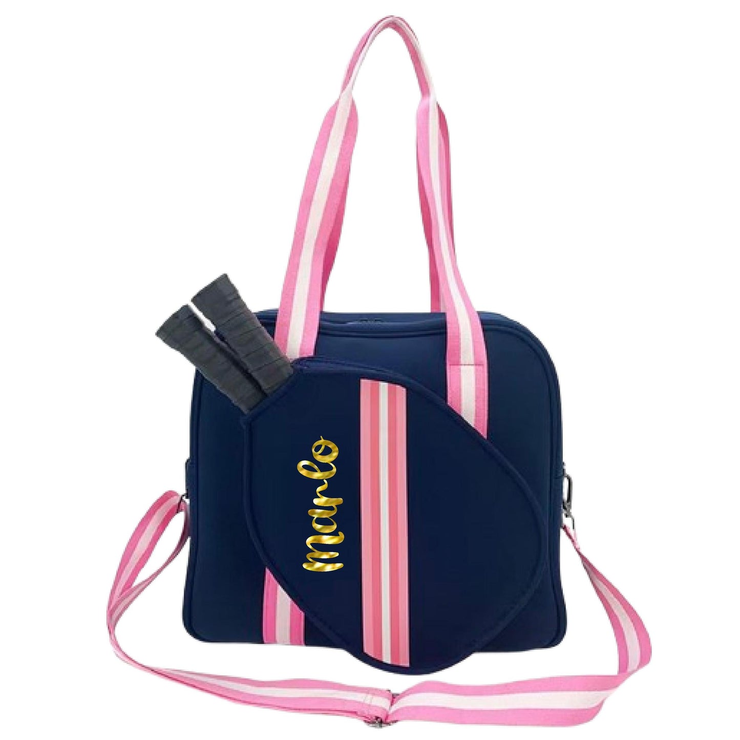"Midnight" Blue with Pink Trim Pickleball Bag (Free Personalization) | Pickleball Sports Bag | Medium Size Court Bag