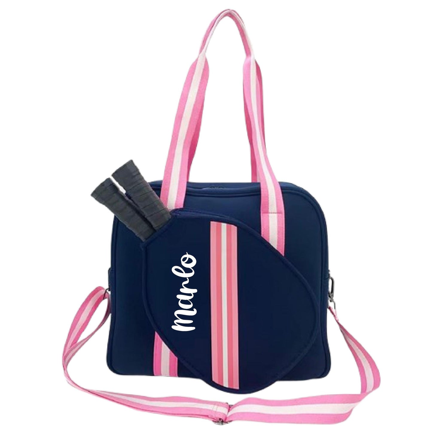 "Midnight" Blue with Pink Trim Pickleball Bag (Free Personalization) | Pickleball Sports Bag | Medium Size Court Bag
