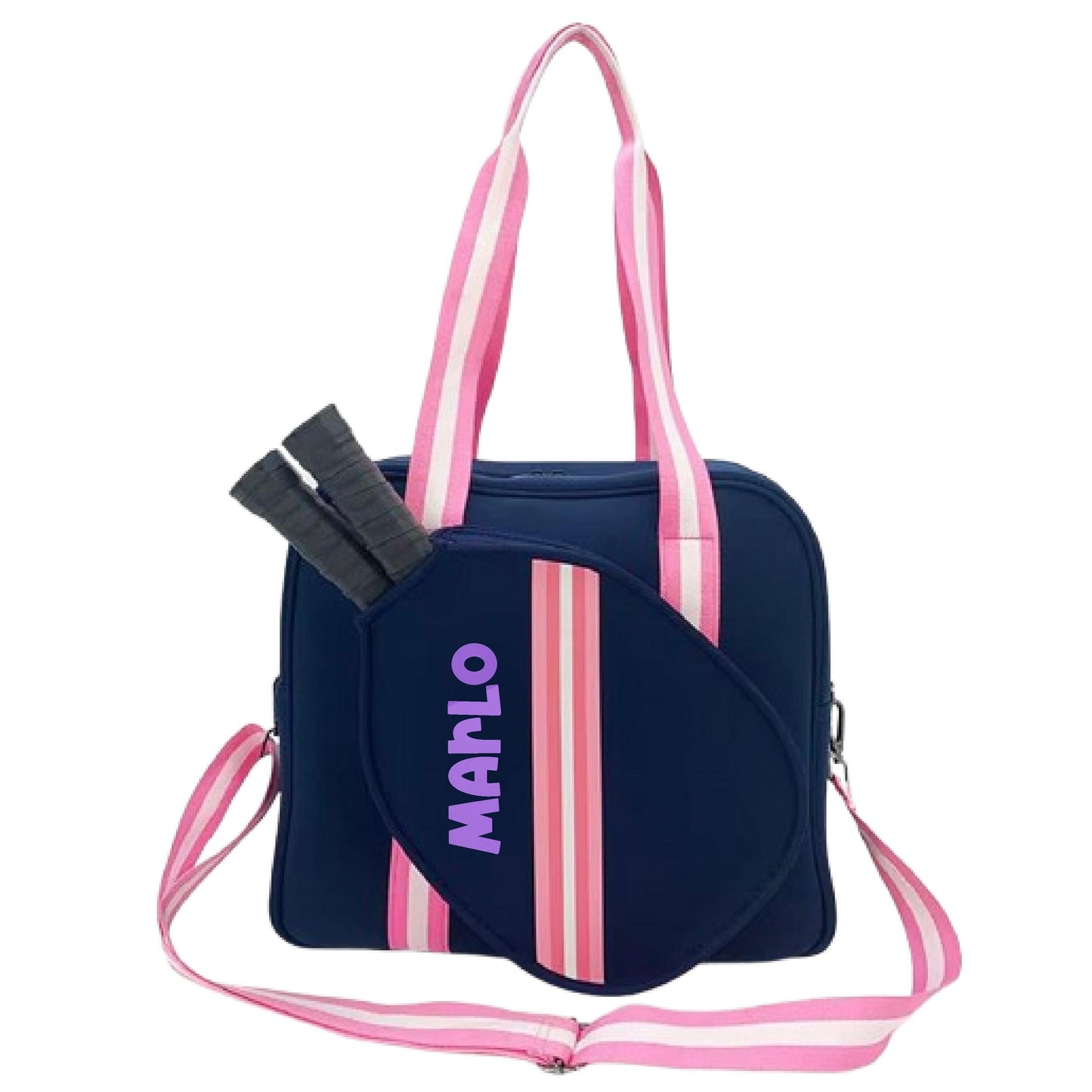"Midnight" Blue with Pink Trim Pickleball Bag (Free Personalization) | Pickleball Sports Bag | Medium Size Court Bag