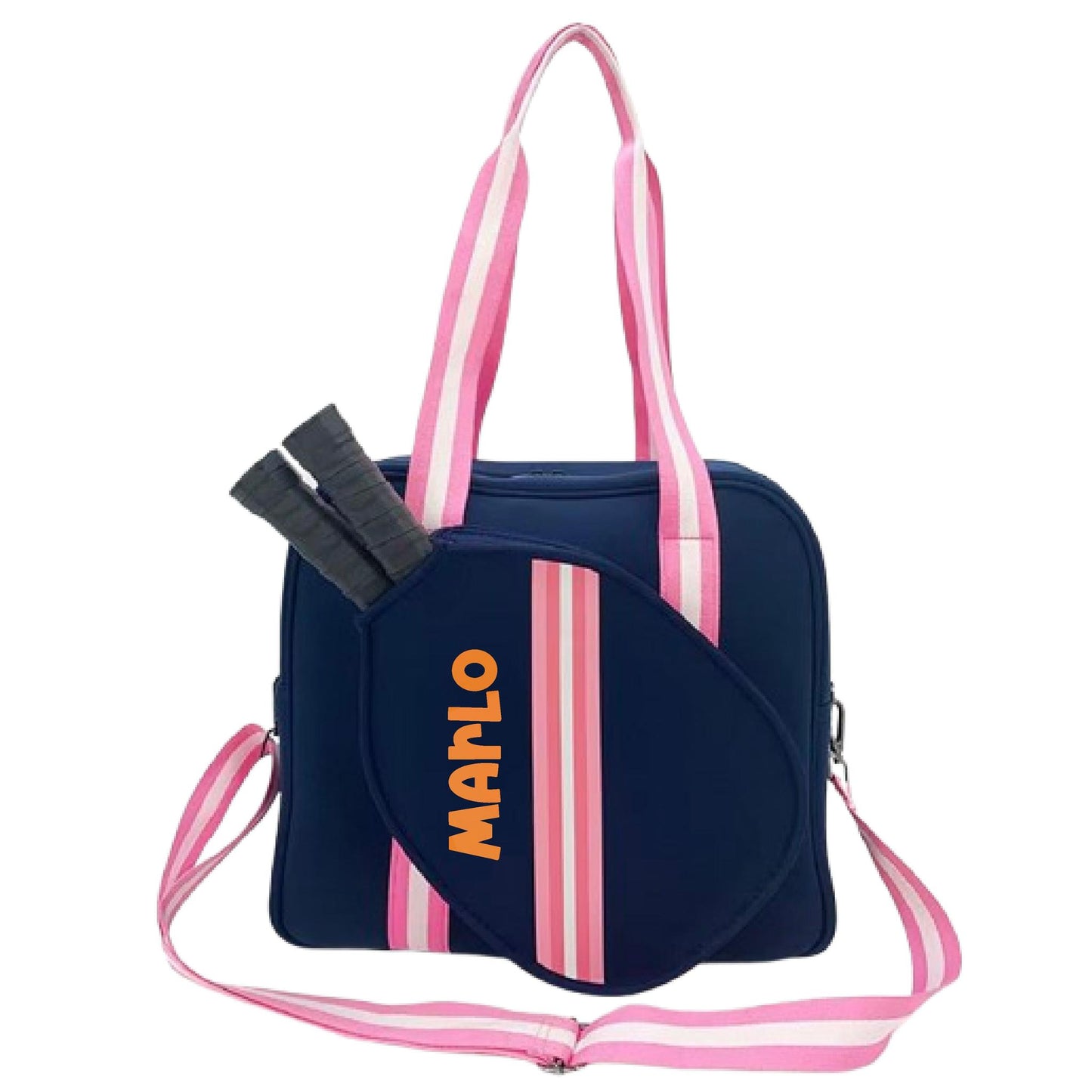 "Midnight" Blue with Pink Trim Pickleball Bag (Free Personalization) | Pickleball Sports Bag | Medium Size Court Bag
