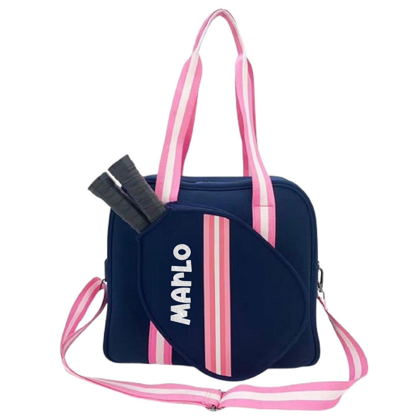 "Midnight" Blue with Pink Trim Pickleball Bag (Free Personalization) | Pickleball Sports Bag | Medium Size Court Bag