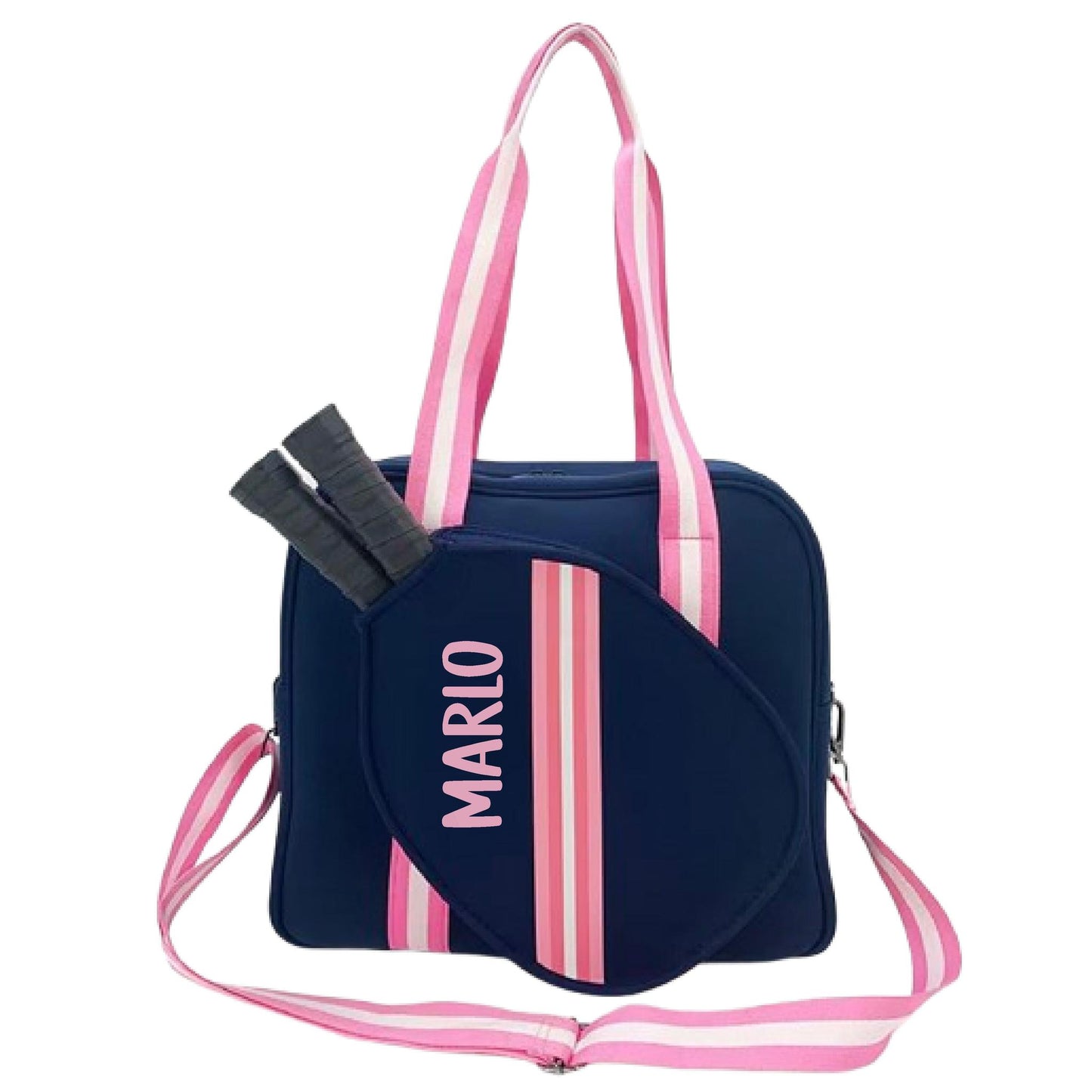 "Midnight" Blue with Pink Trim Pickleball Bag (Free Personalization) | Pickleball Sports Bag | Medium Size Court Bag