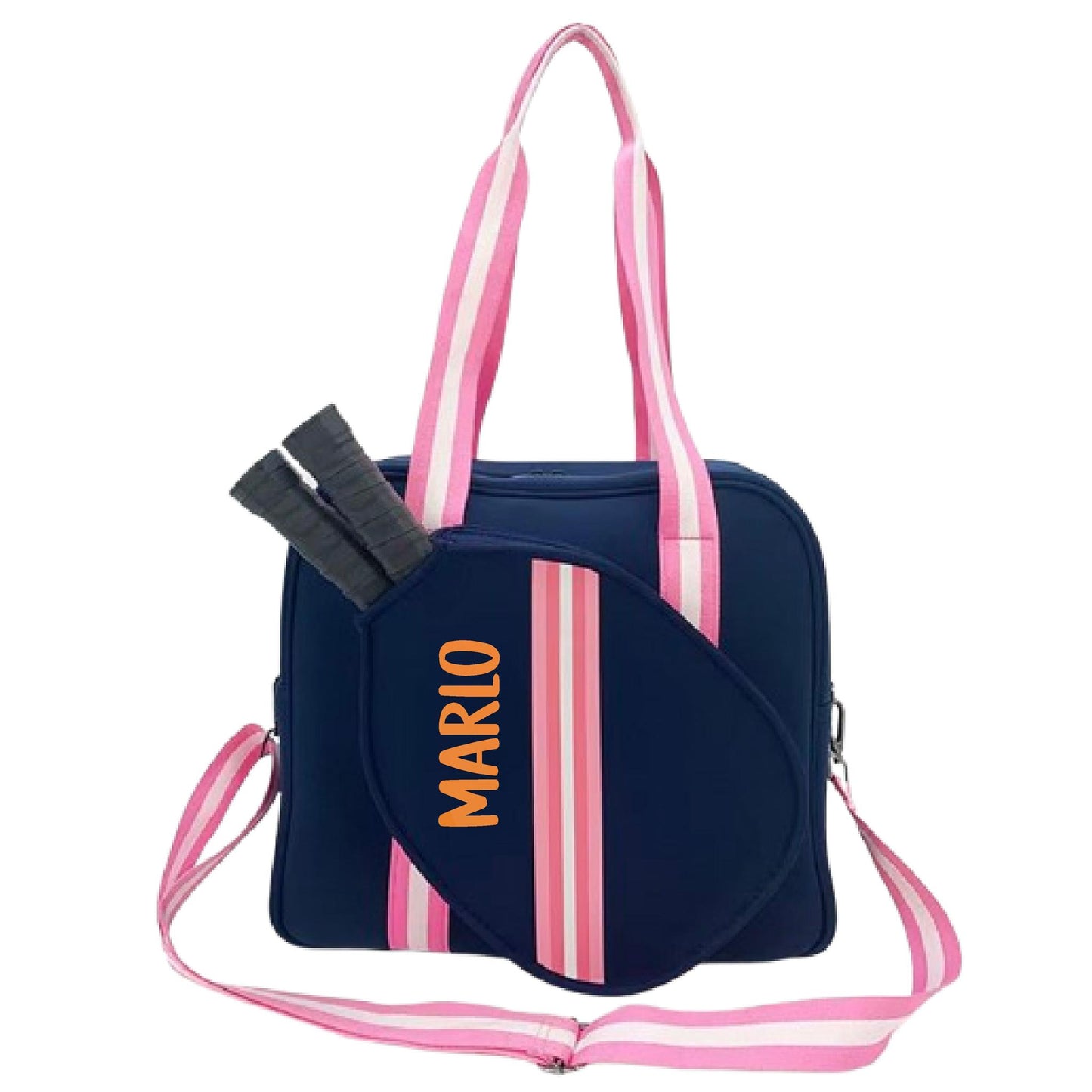 "Midnight" Blue with Pink Trim Pickleball Bag (Free Personalization) | Pickleball Sports Bag | Medium Size Court Bag